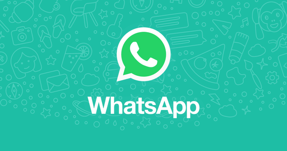 WhatsApp logo on a background of various icons.