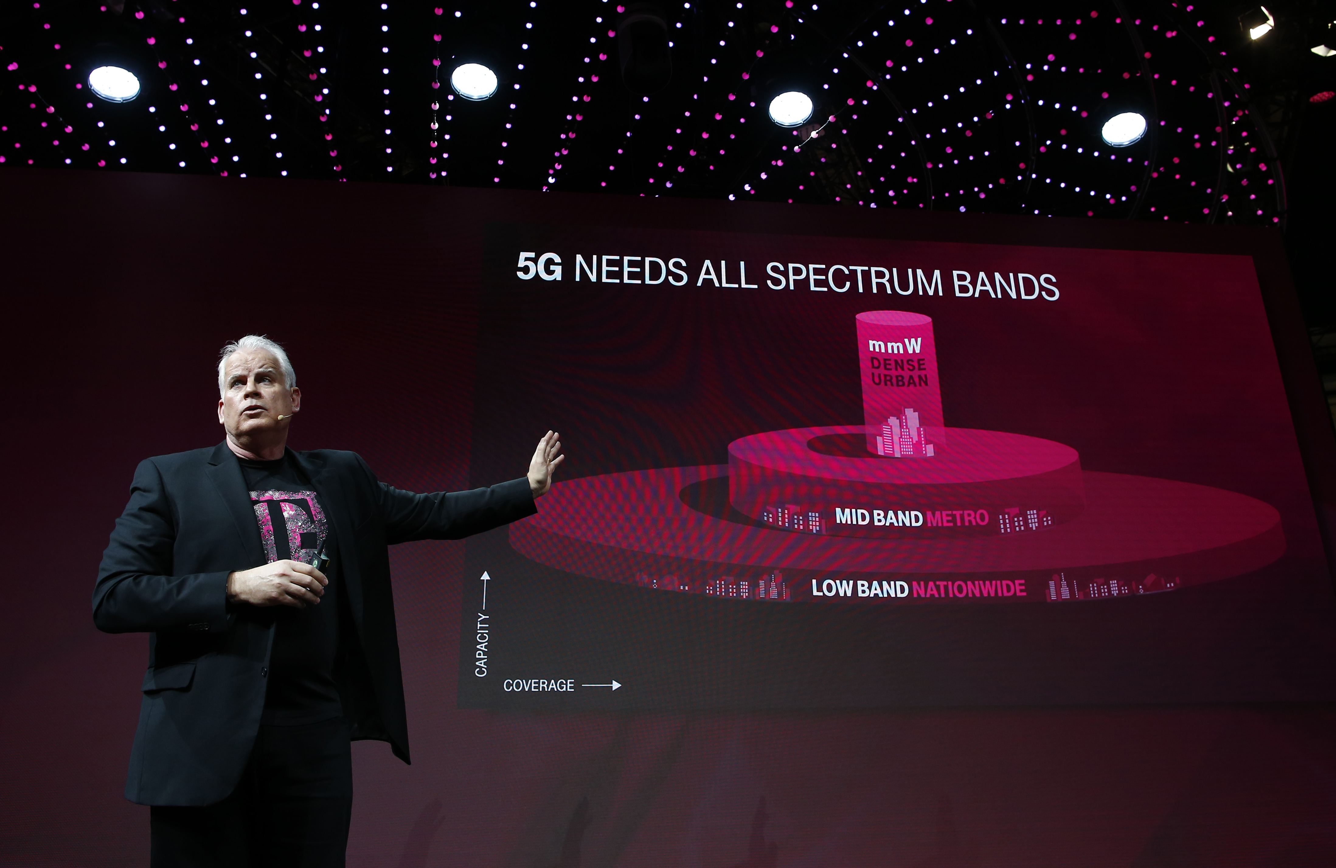 Neville Ray speaking on stage describing 5G spectrum needs