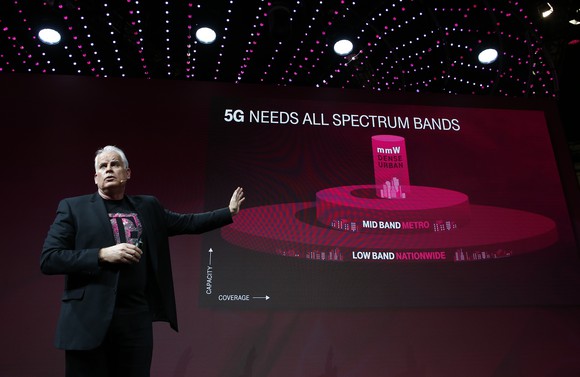 Neville Ray speaking on stage describing 5G spectrum needs