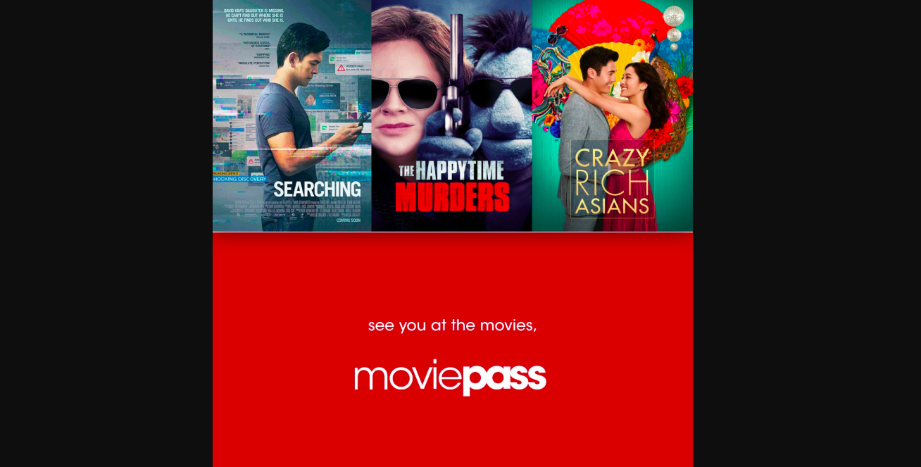 MoviePass promo with some of this month's new releases.