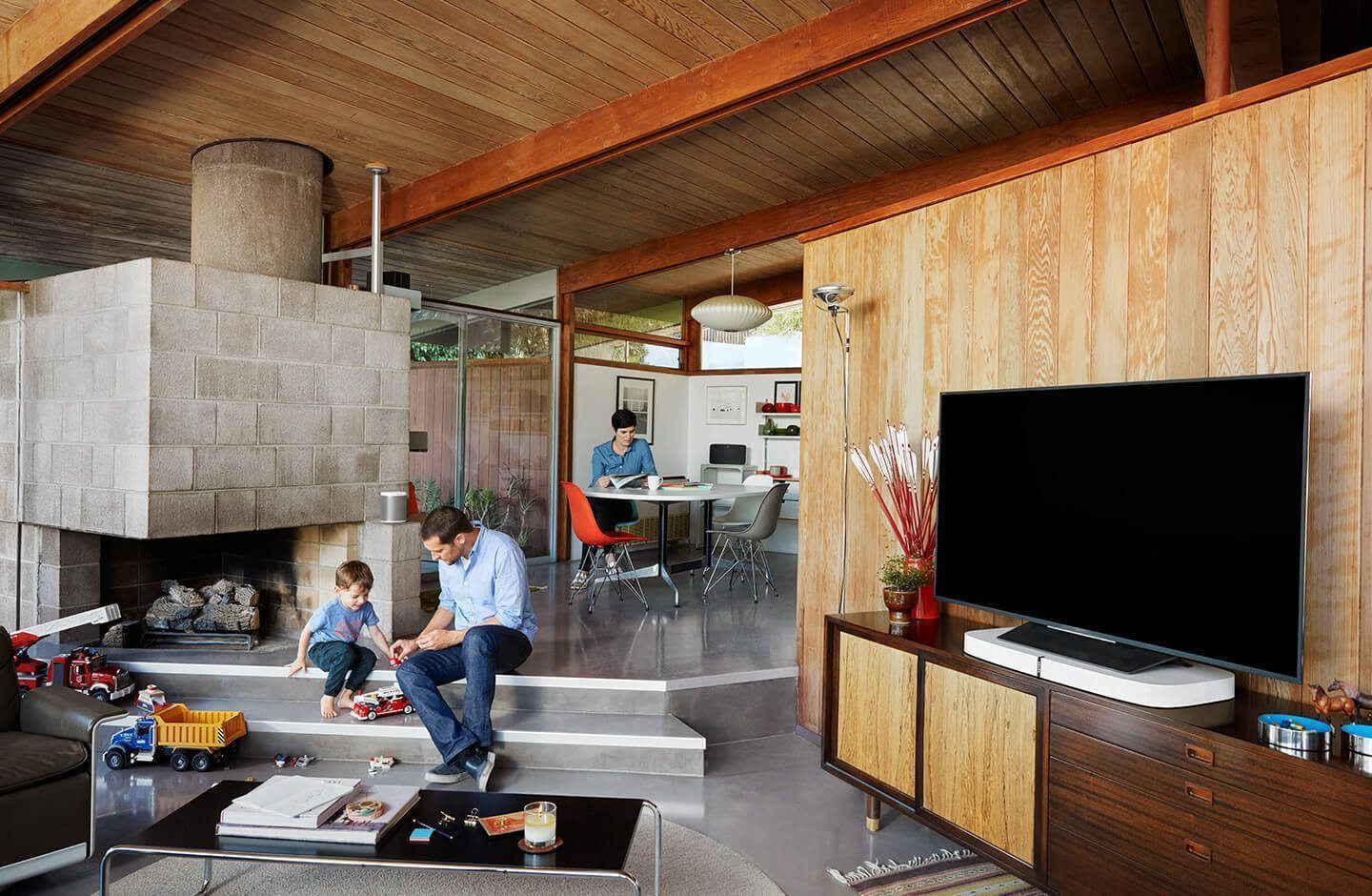 A Sonos Playbase speaker system in a living room