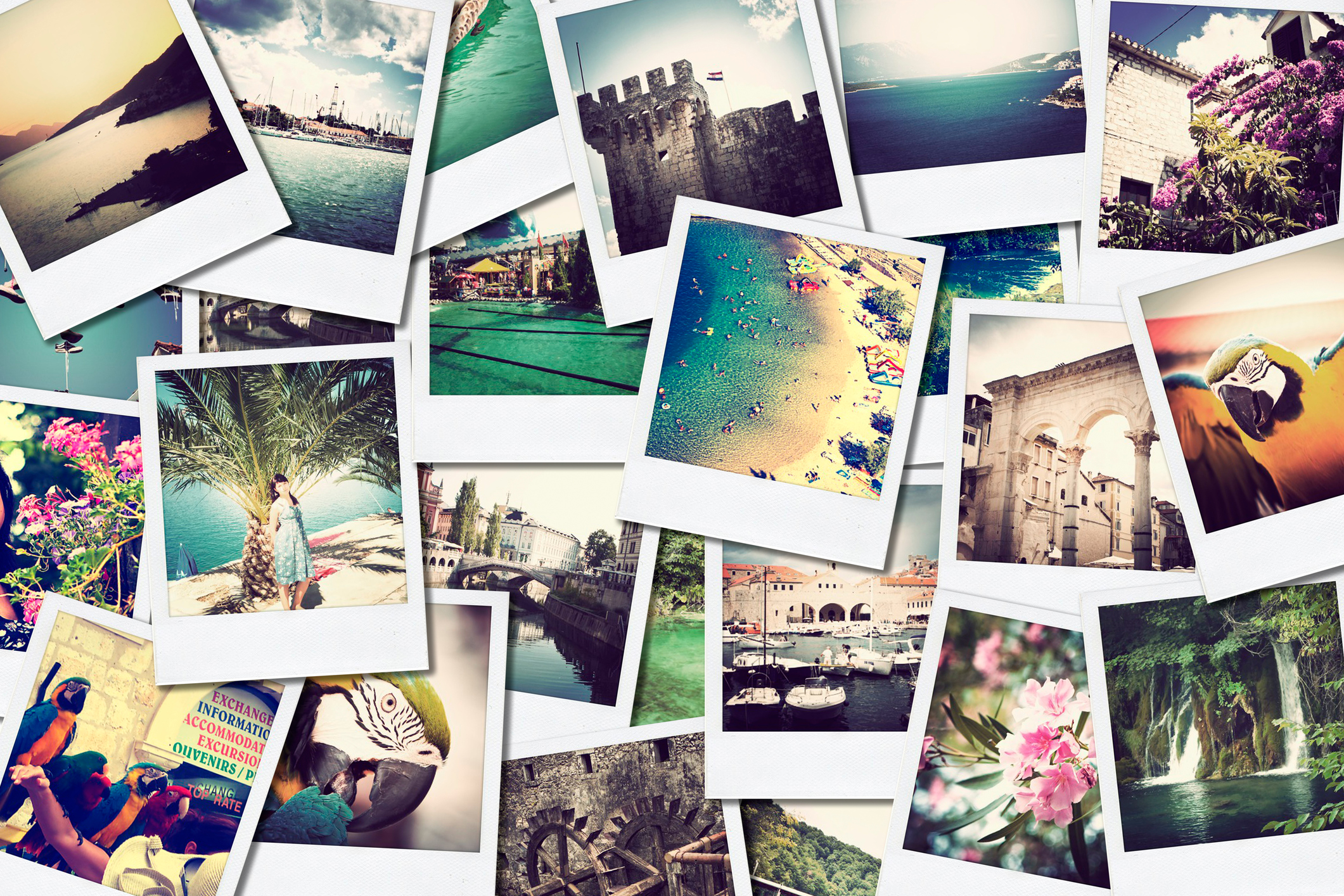 Piles of Instagram-like Polaroid photos.