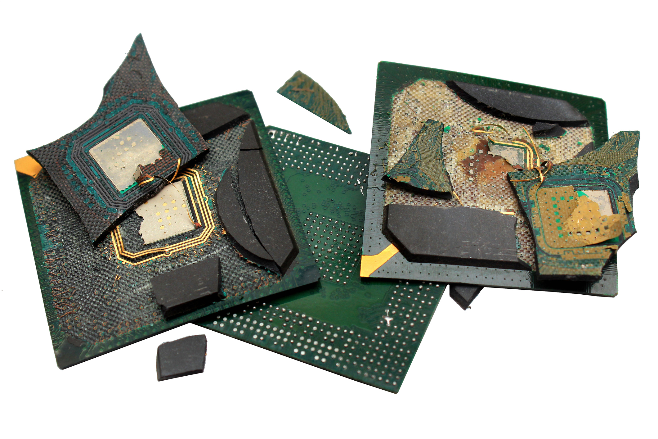 A loose pile of broken microchips.