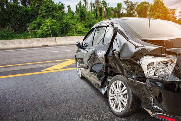 A car that's been crumpled in an accident