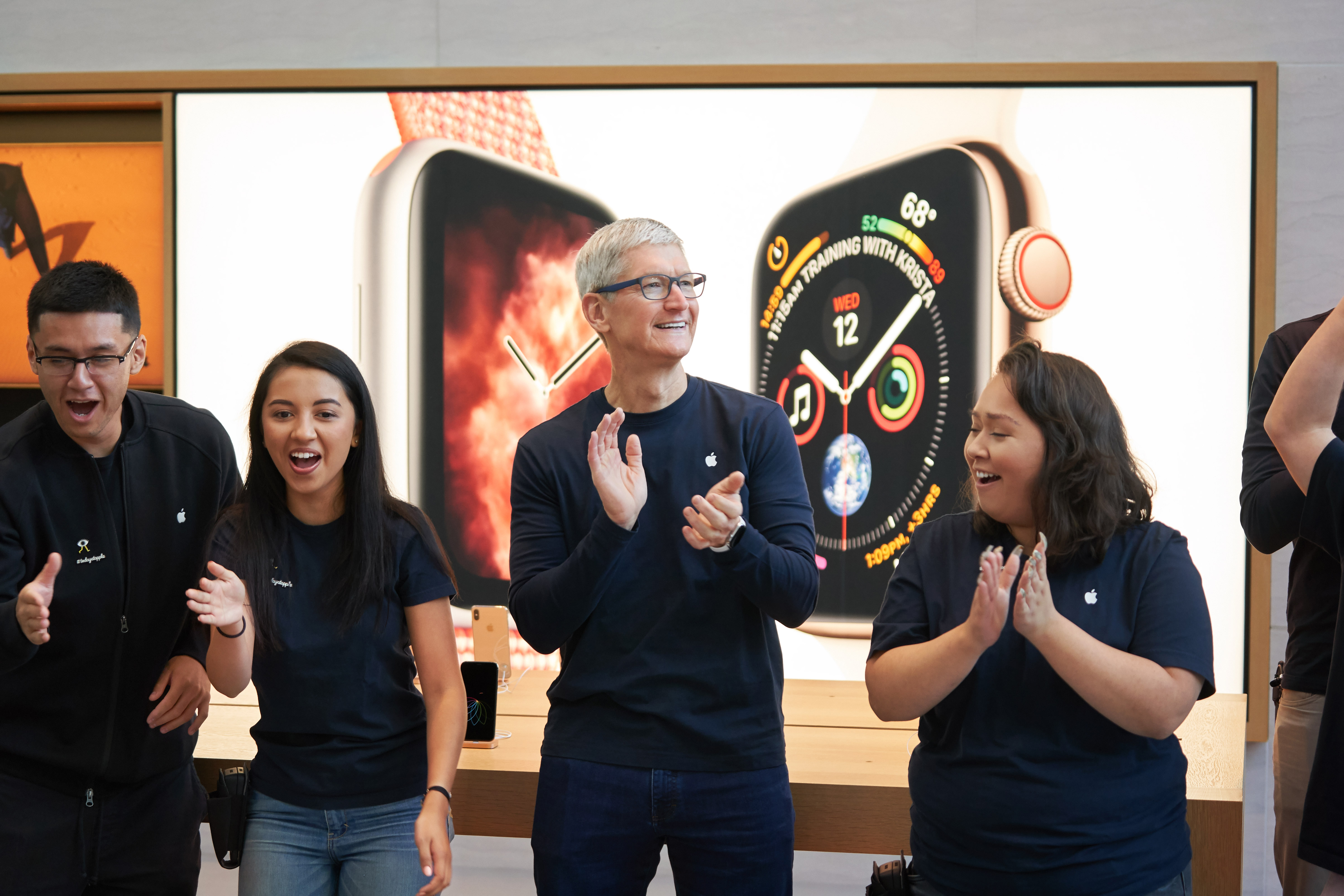 Tim Cook at an Apple Store during launch