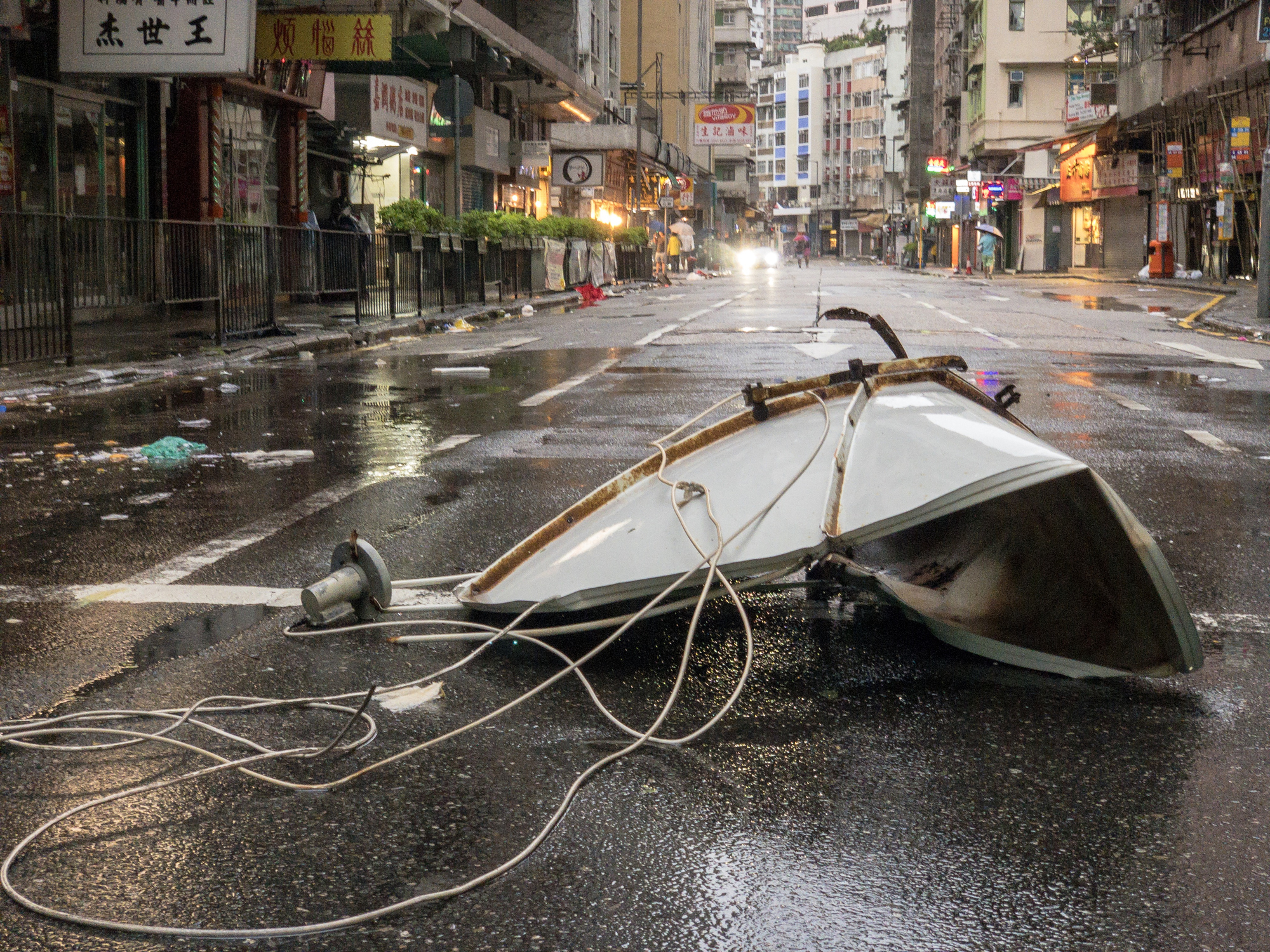 Debris left in the street after Typhoon Mangkhut hit Hong Kong.