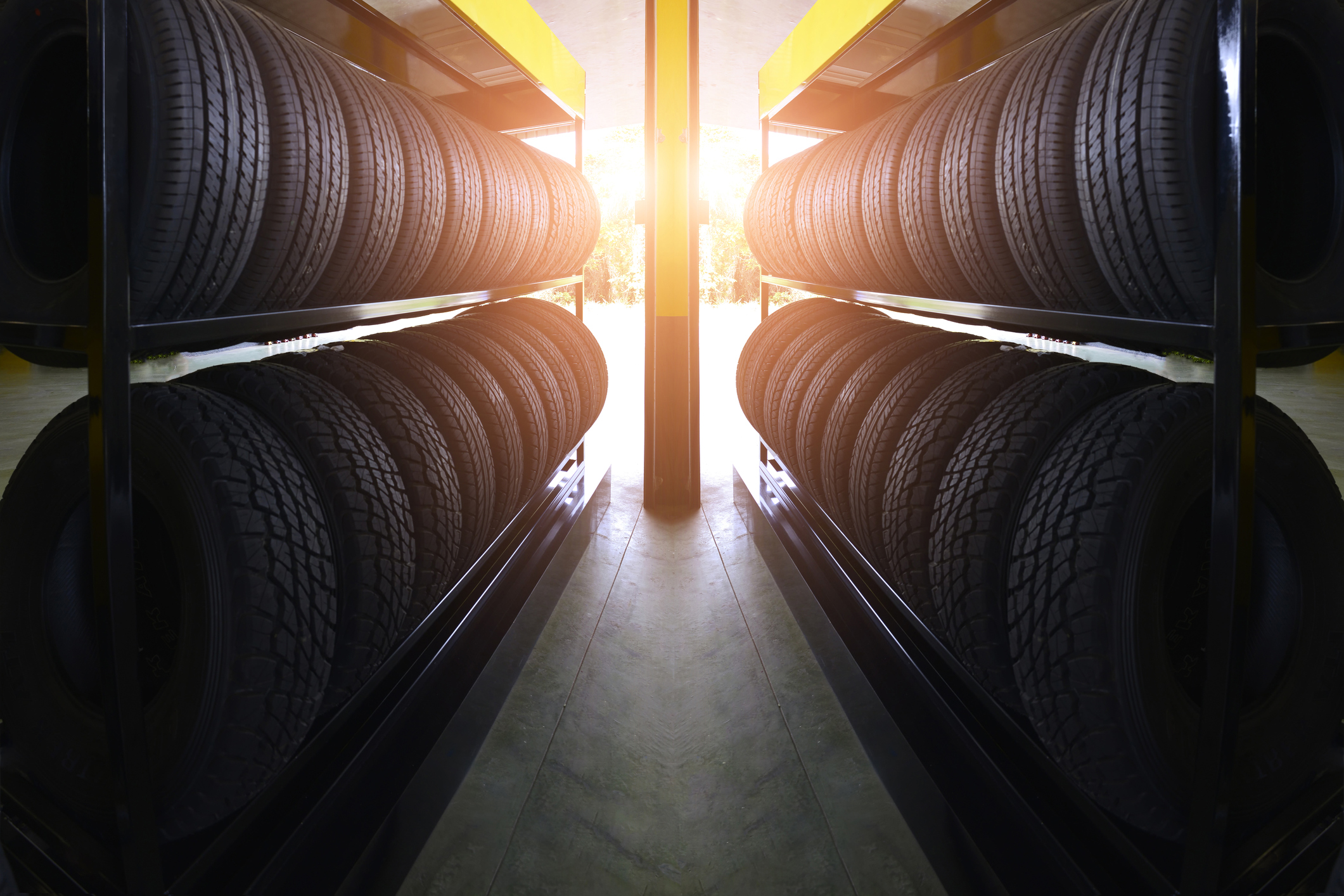 Rows of tires on shelves