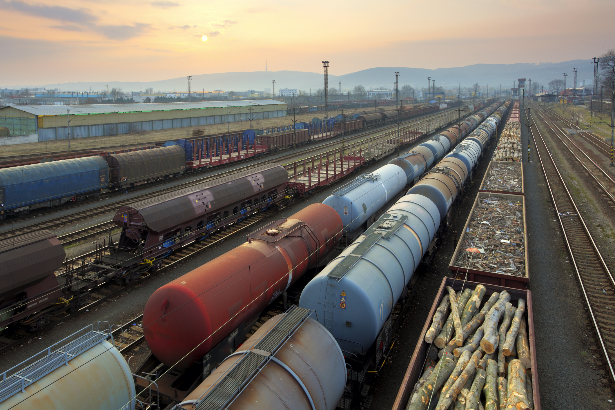 Freight trains at a station.