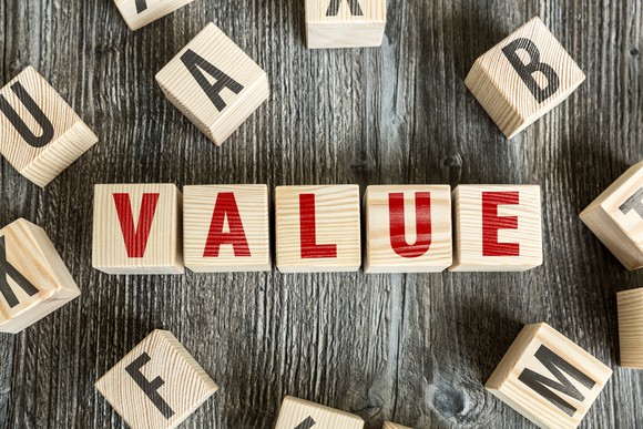 The word value spelled out with wooden blocks.