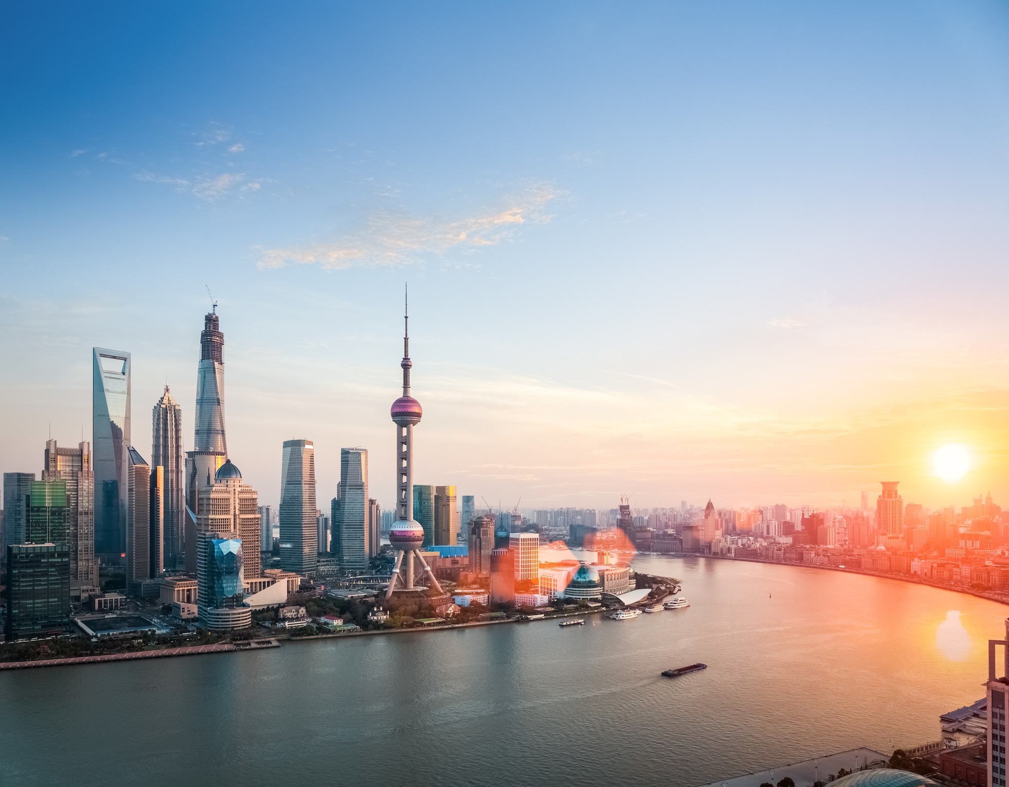 Sun rising over Shanghai