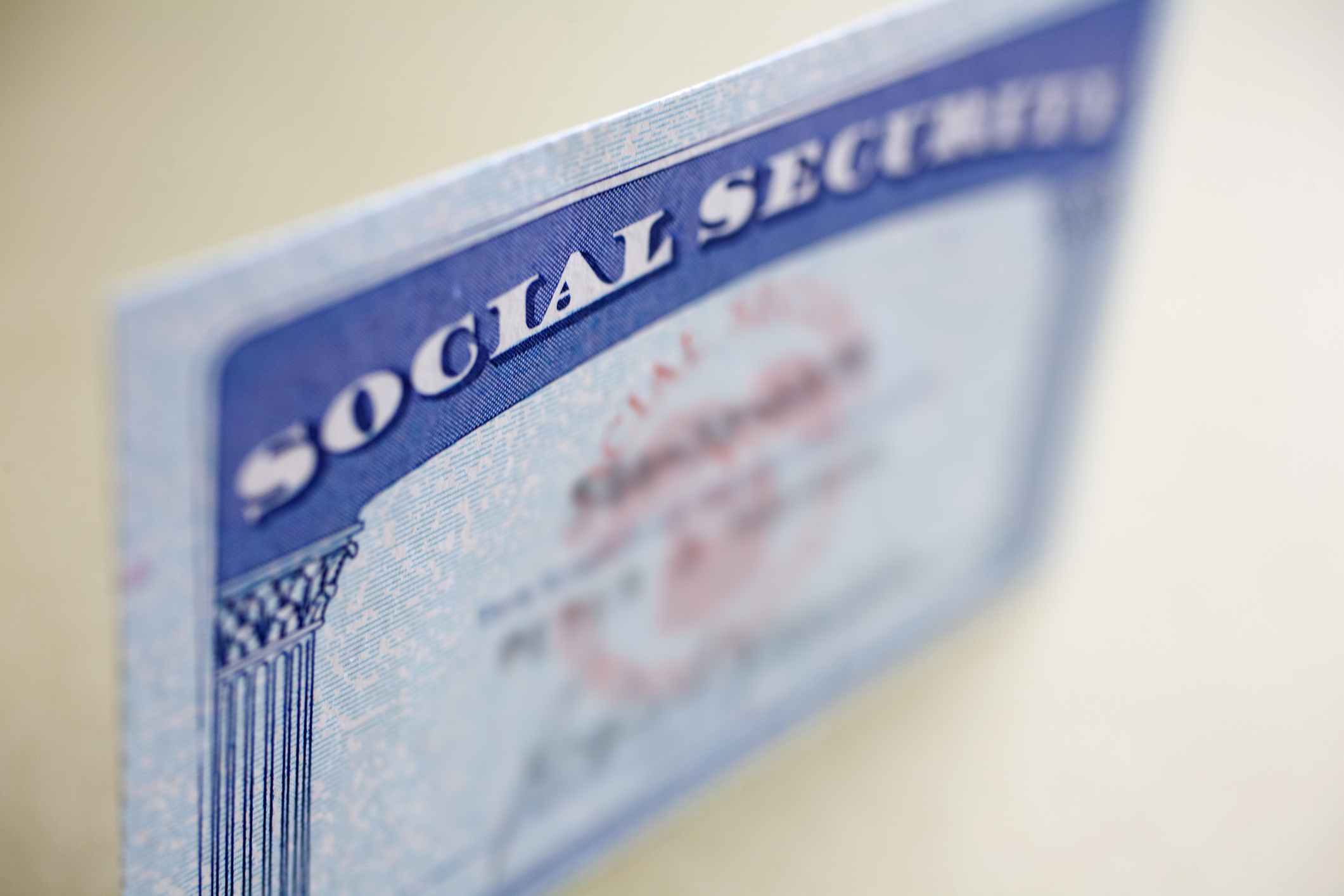 An up-close view of a Social Security card. 