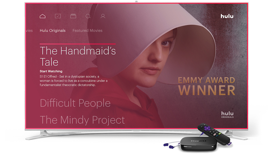 A video screen showing The Handmaid's Tale from Hulu Live on Roku