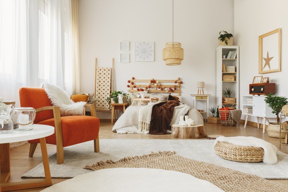 A modern furnished bedroom.