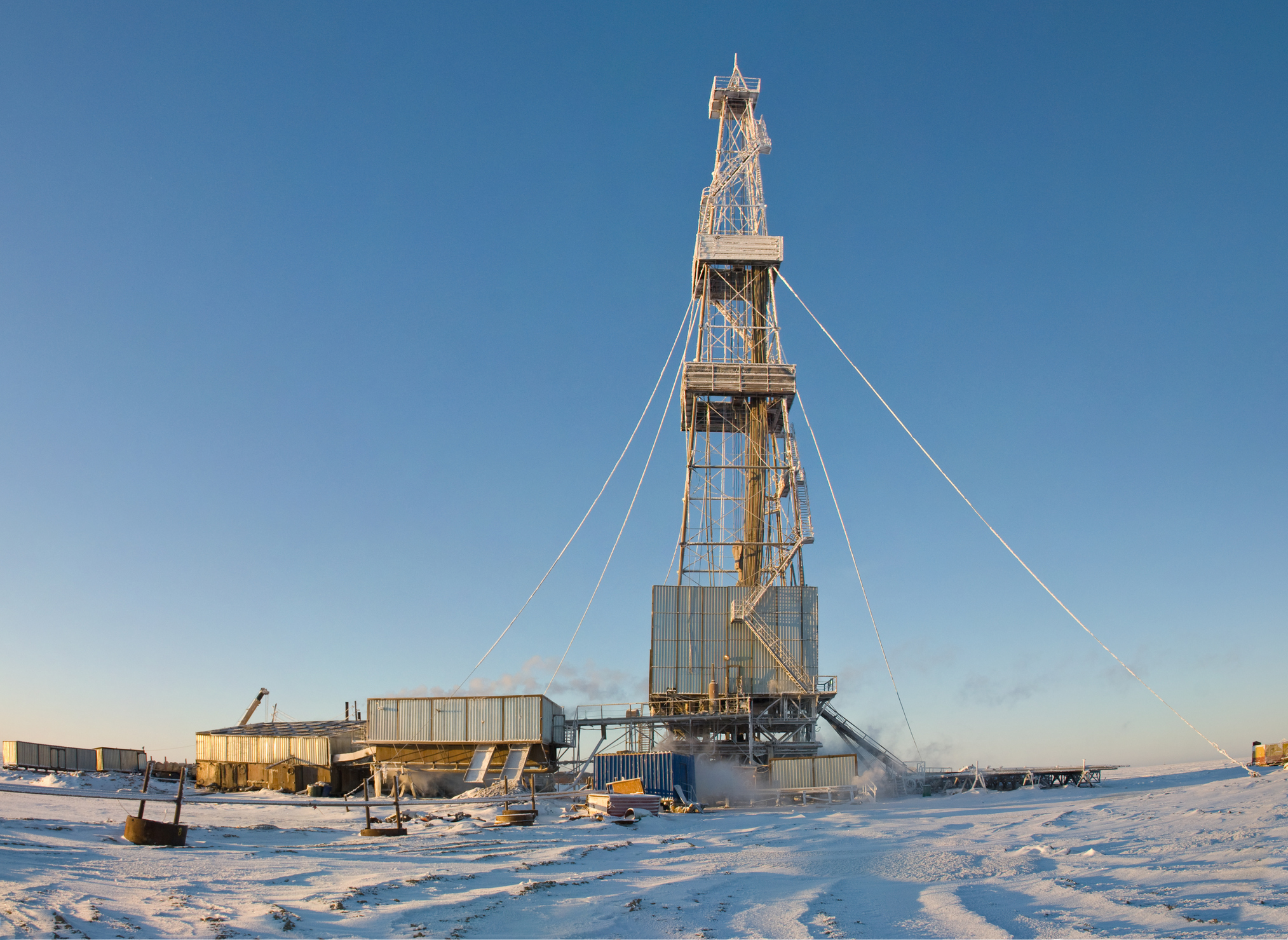 Drilling rig in the snow.
