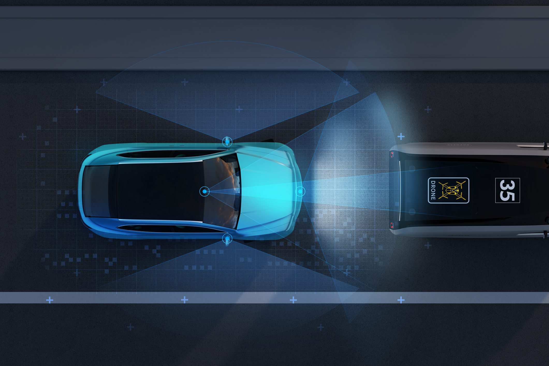 A driverless car on a highway.