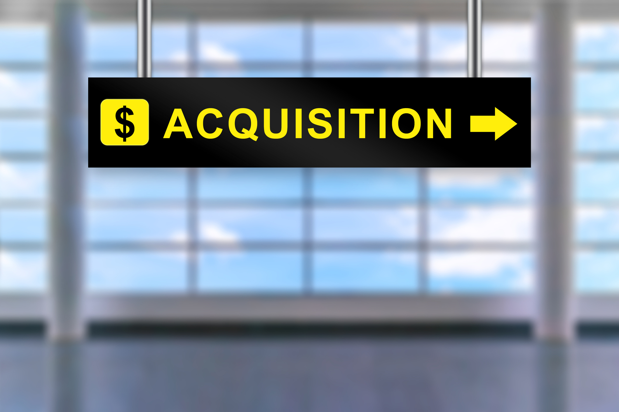 acquisition sign with an arrow pointing right and a dollar symbol