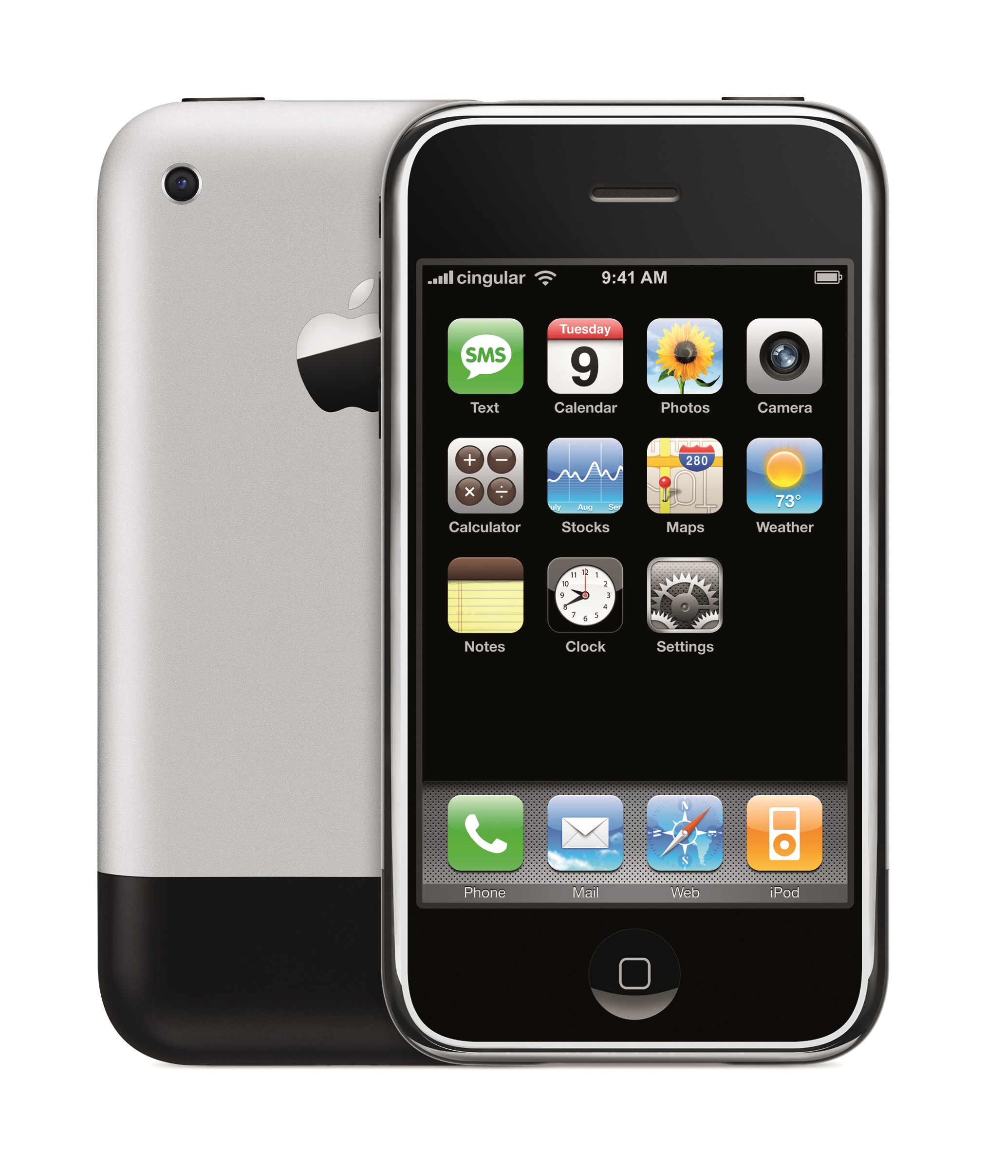 Front and back view of the original iPhone.