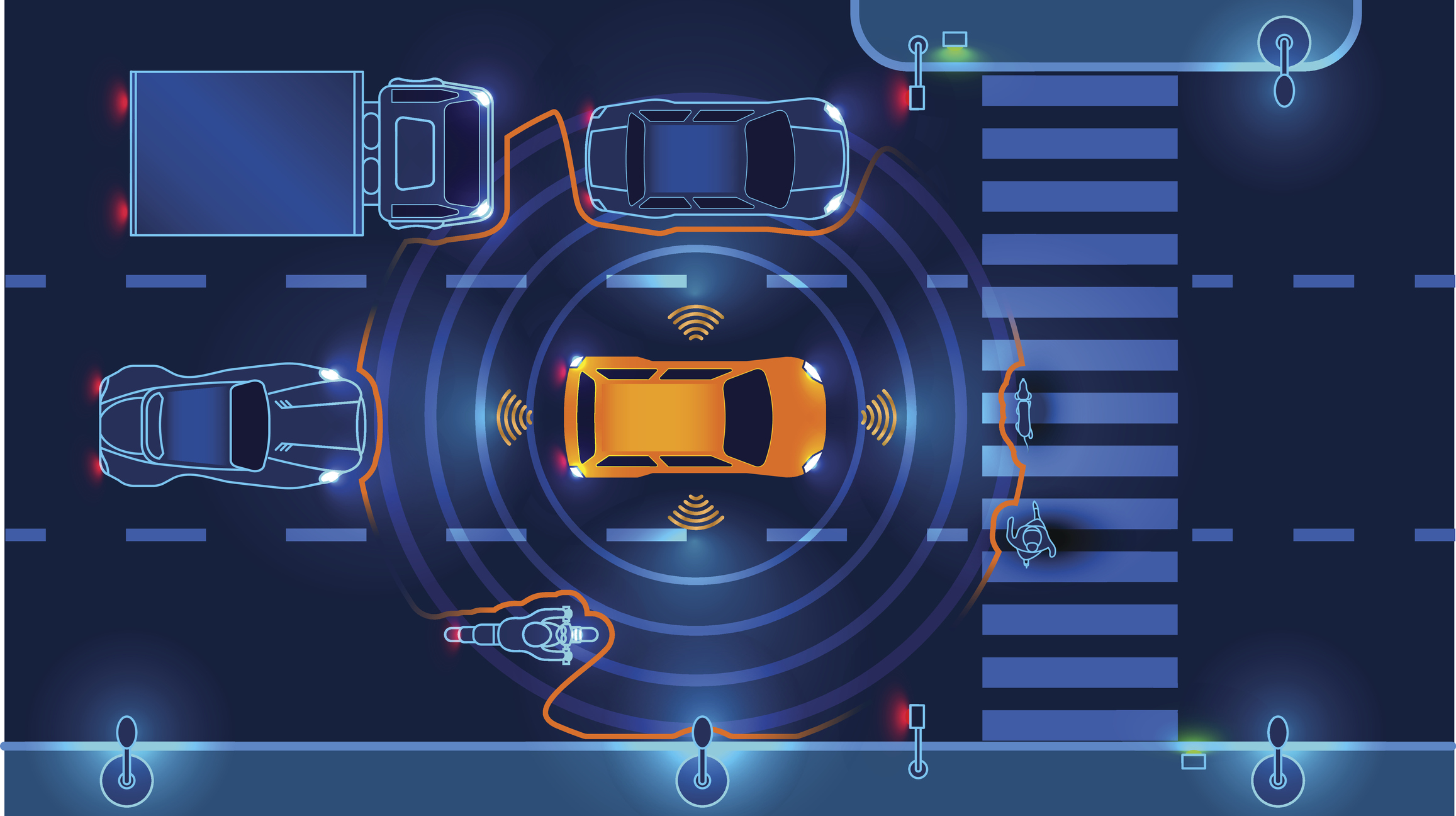 A driverless car detects obstacles.