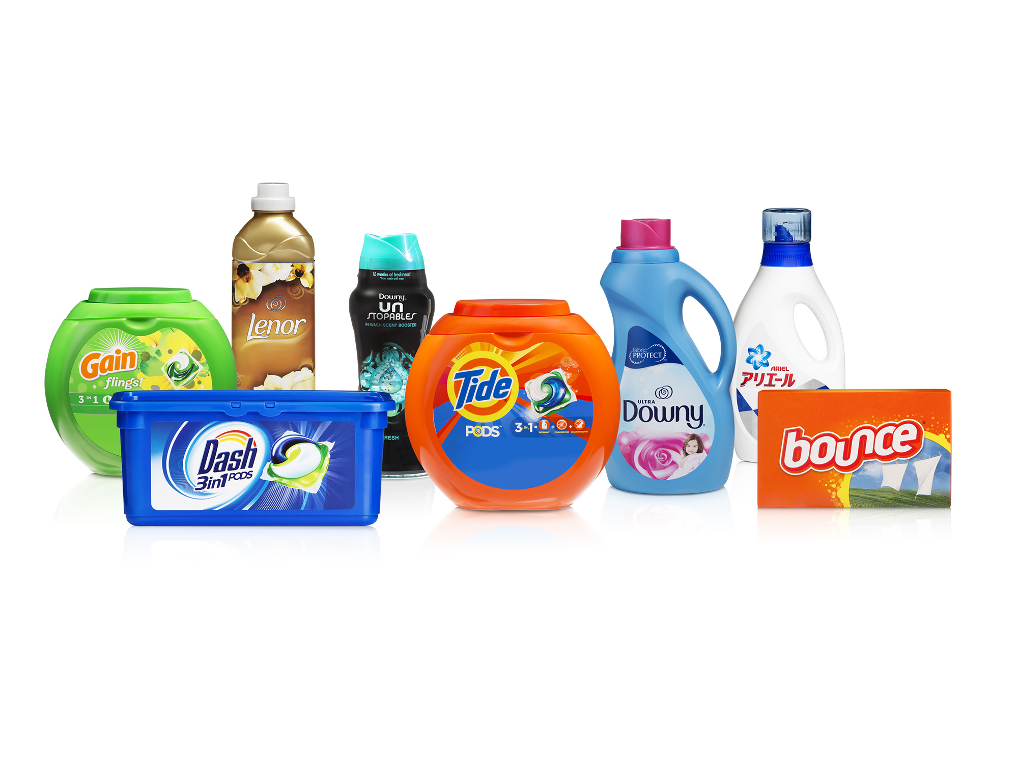 An assortment of Procter & Gamble fabric care products.
