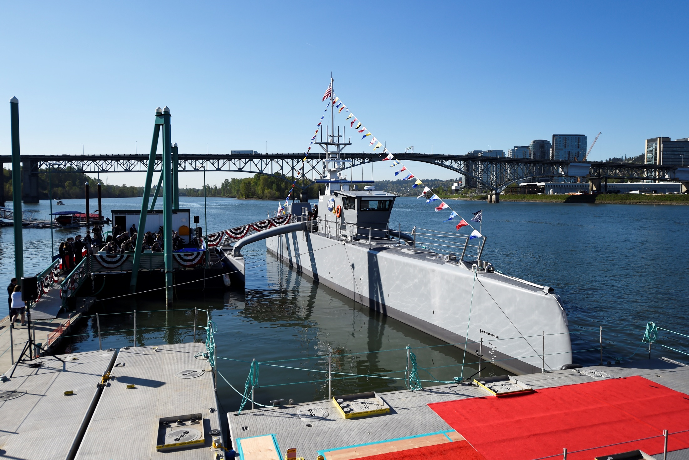 The Sea Hunter at dock in Portland, Ore.