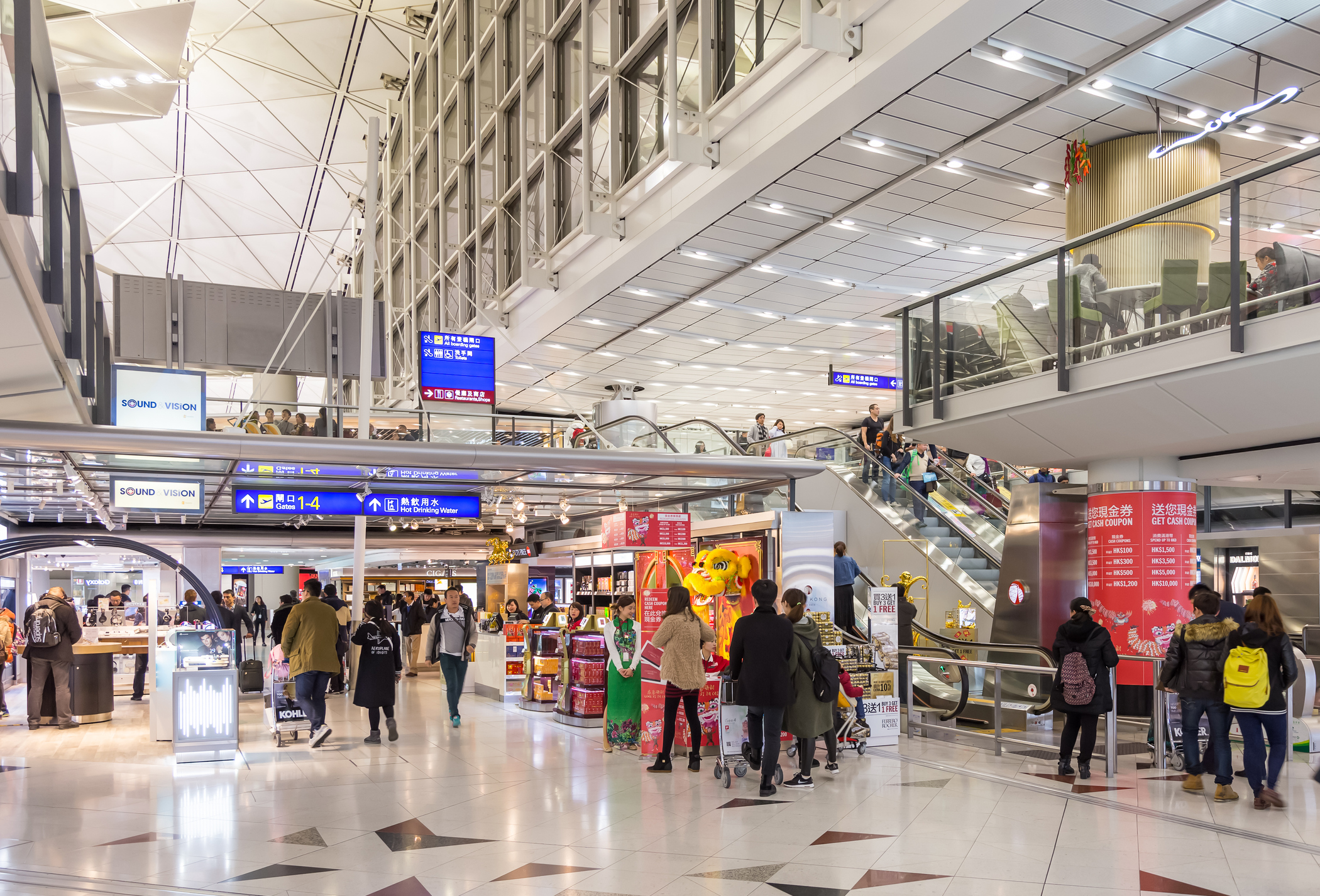 A scene inside an airport terminal