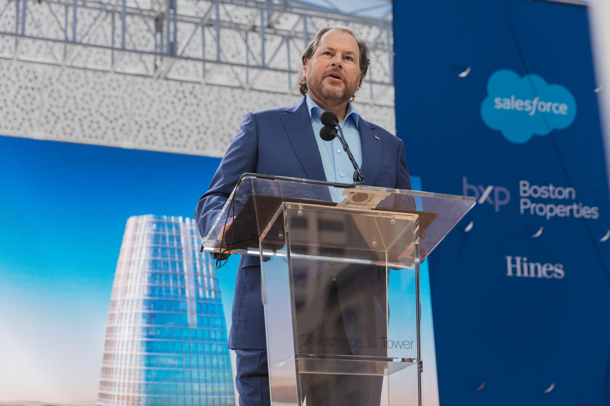 Salesforce chairman and Co-CEO Marc Benioff presenting at an event
