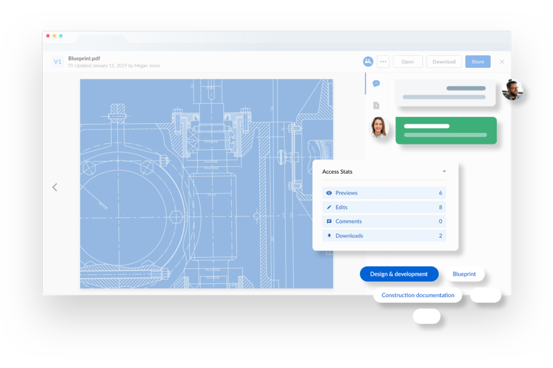 A screen shot of a blueprint where multiple users are entering comments in Box using Box Sidebar