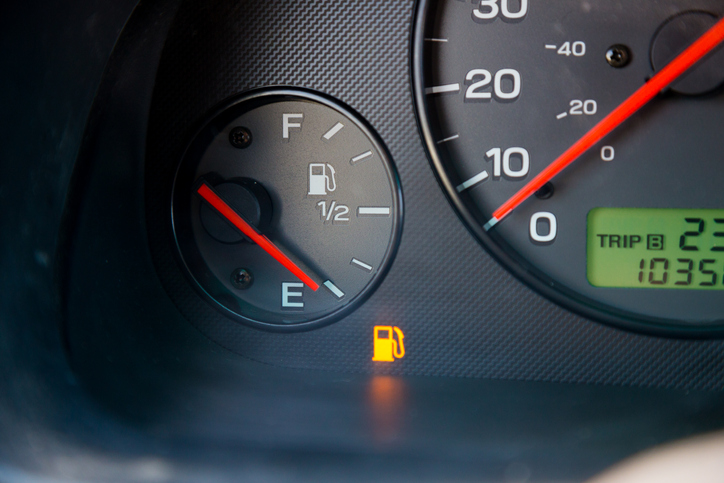 An empty fuel gauge.