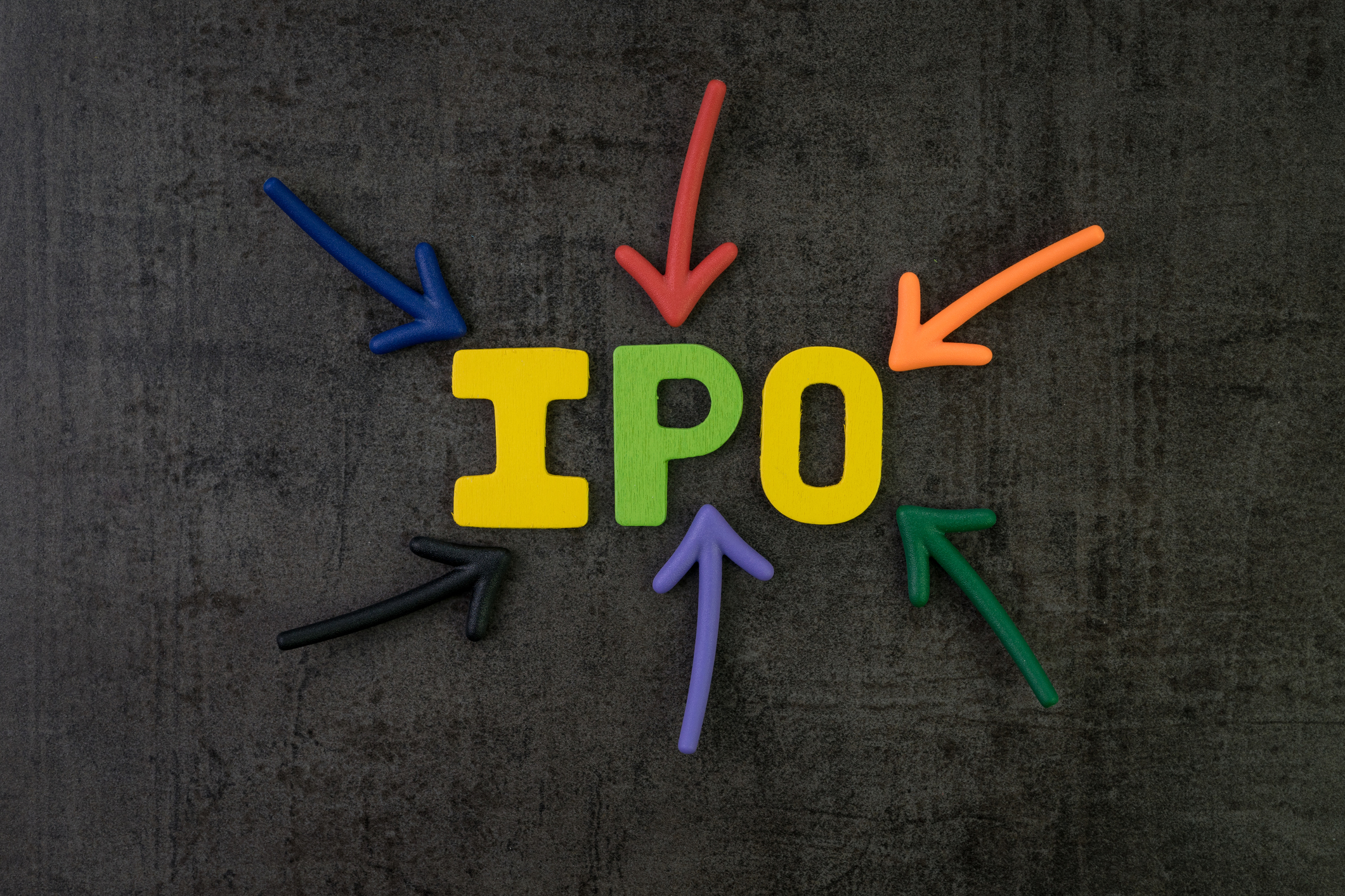 The word IPO in bright letters on a black background.