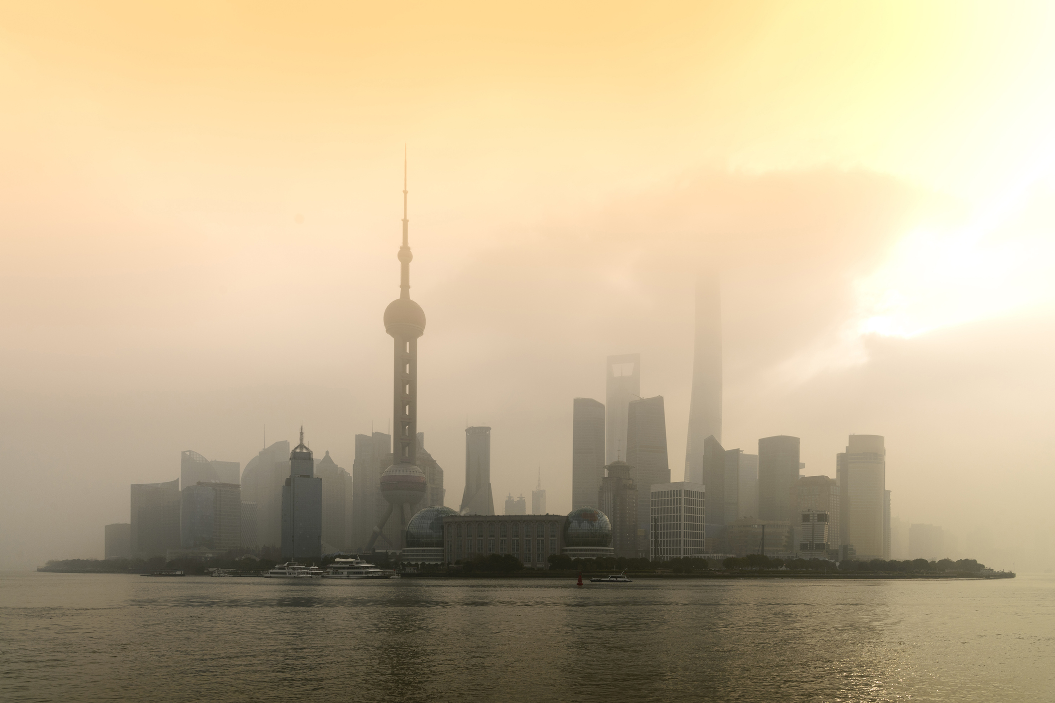 Shanghai skyline with pollution fog