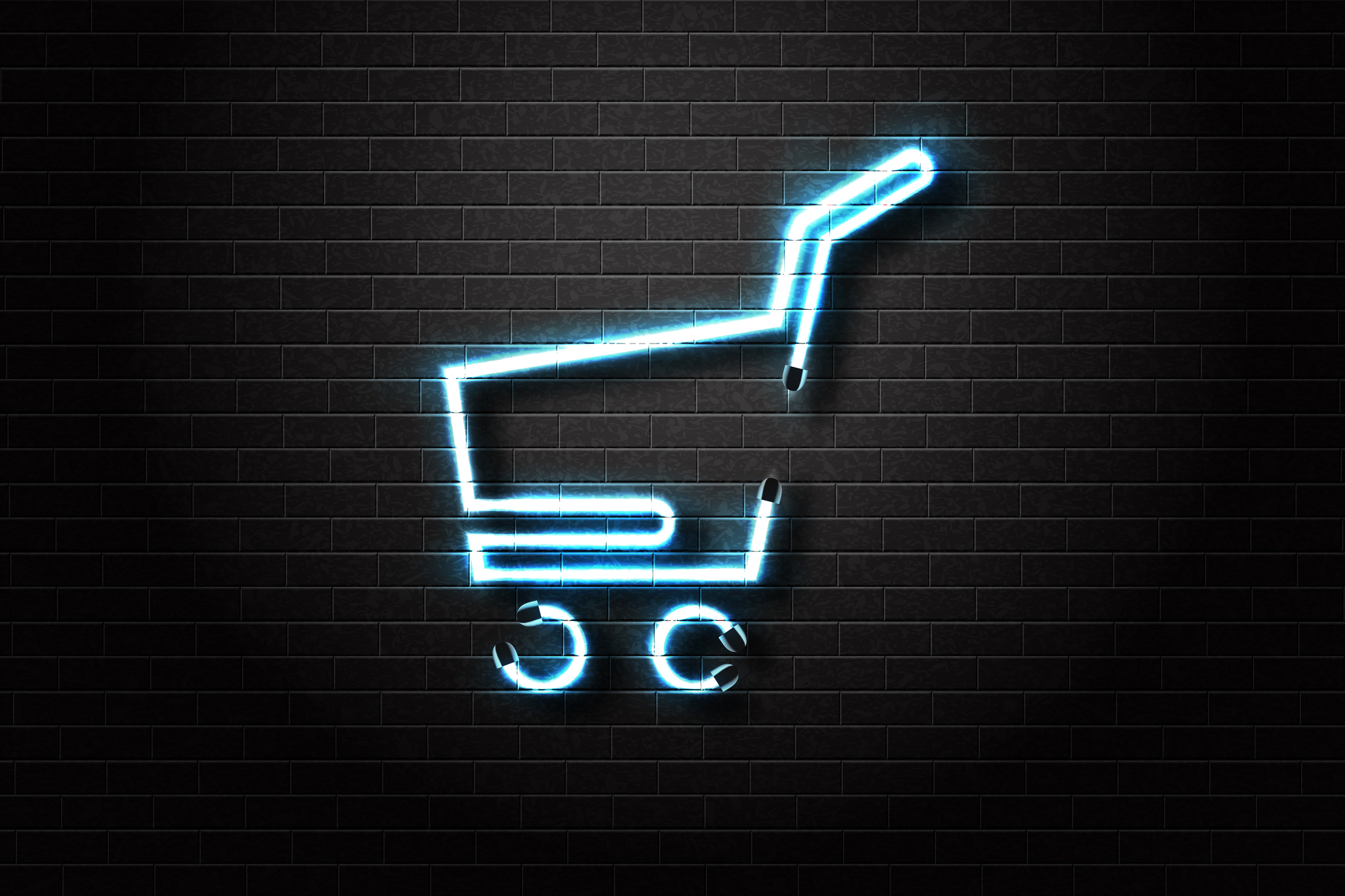 A shopping cart shape made of neon lights