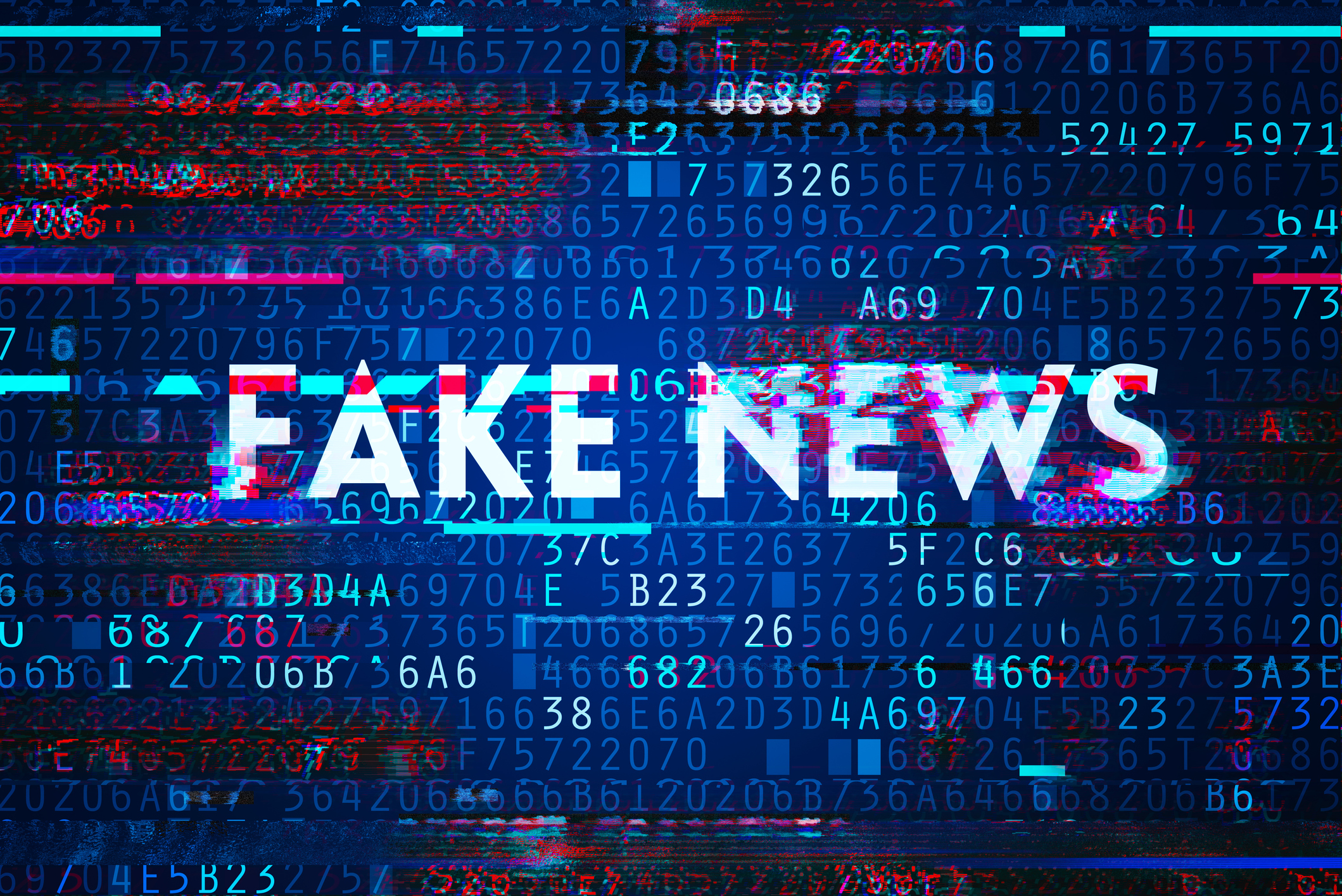Fake News in all-caps over a background of various letters and numbers