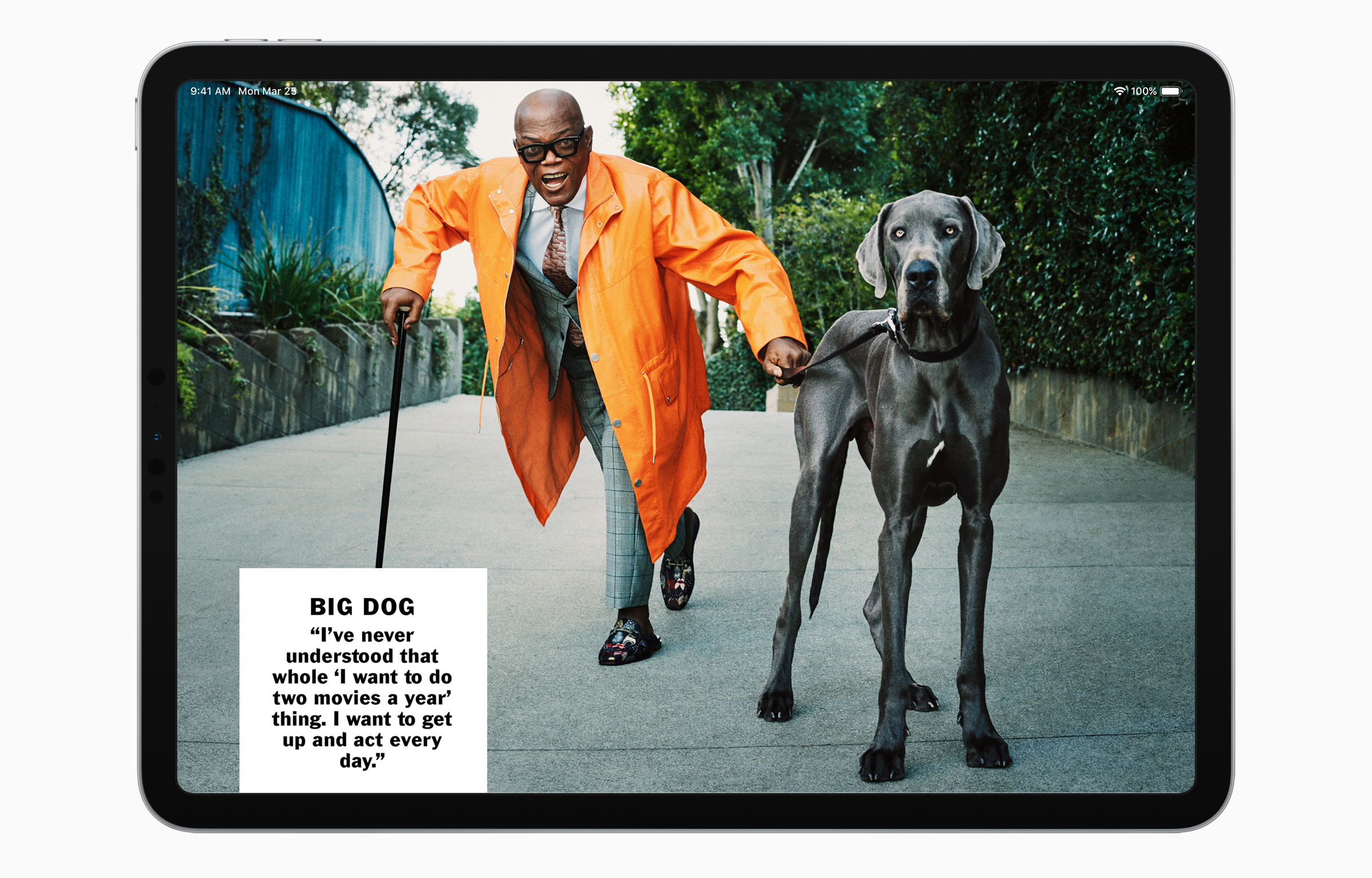 A magazine image from Apple News+ displayed on an iPad