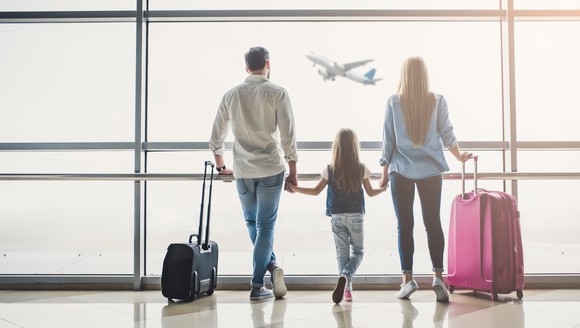 A family at an airport. 