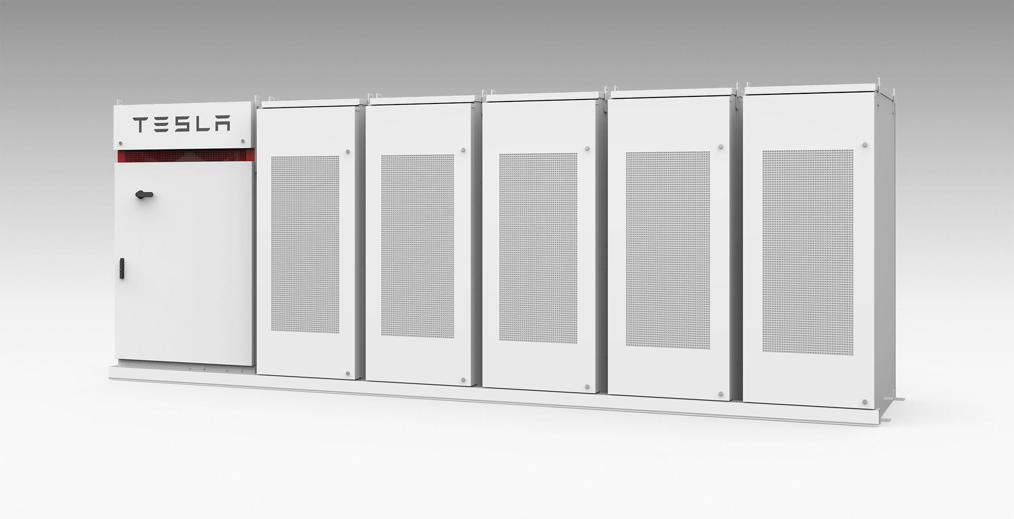 A Tesla Powerback commercial electricity storage unit. 