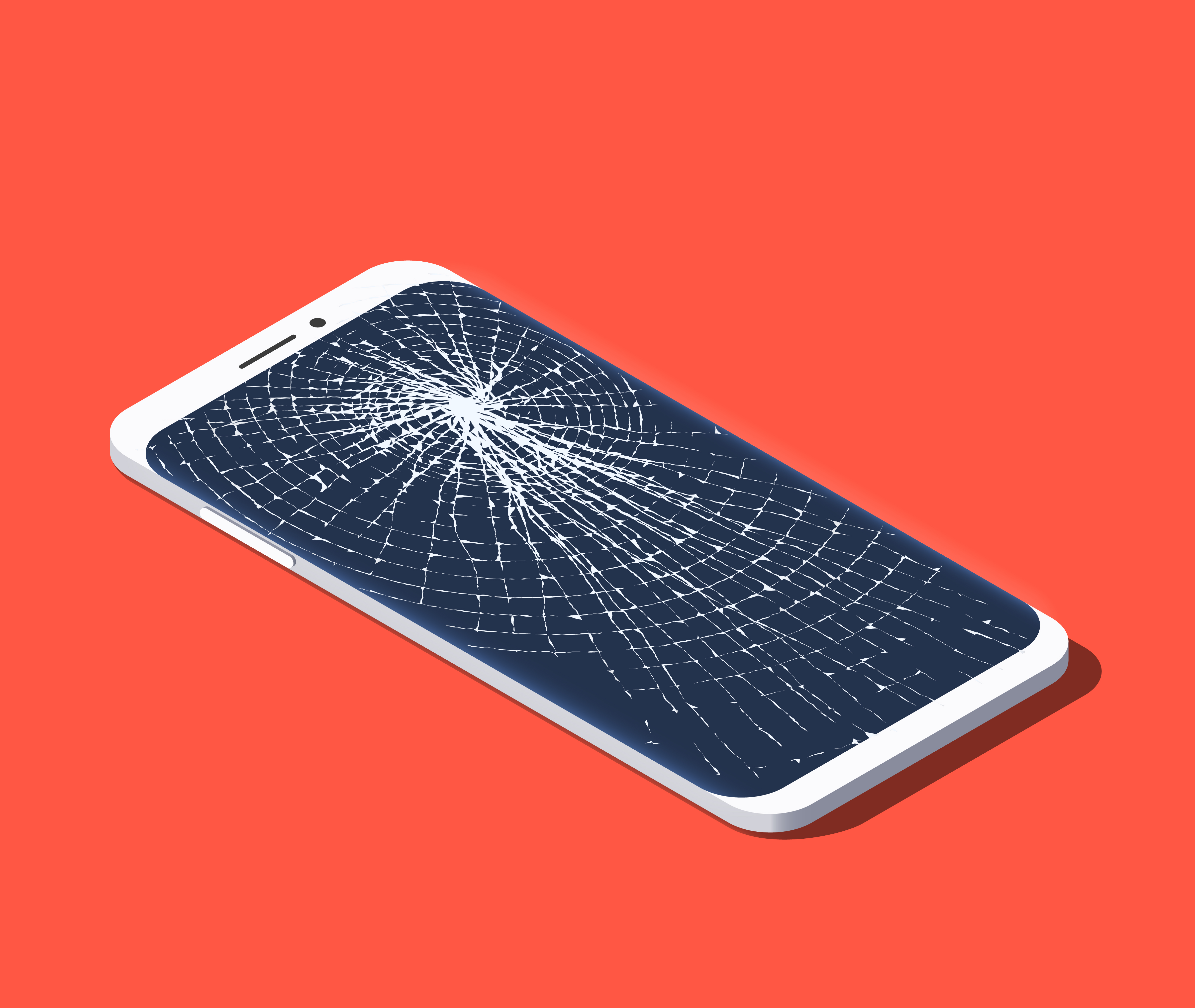 A smartphone with a broken screen.