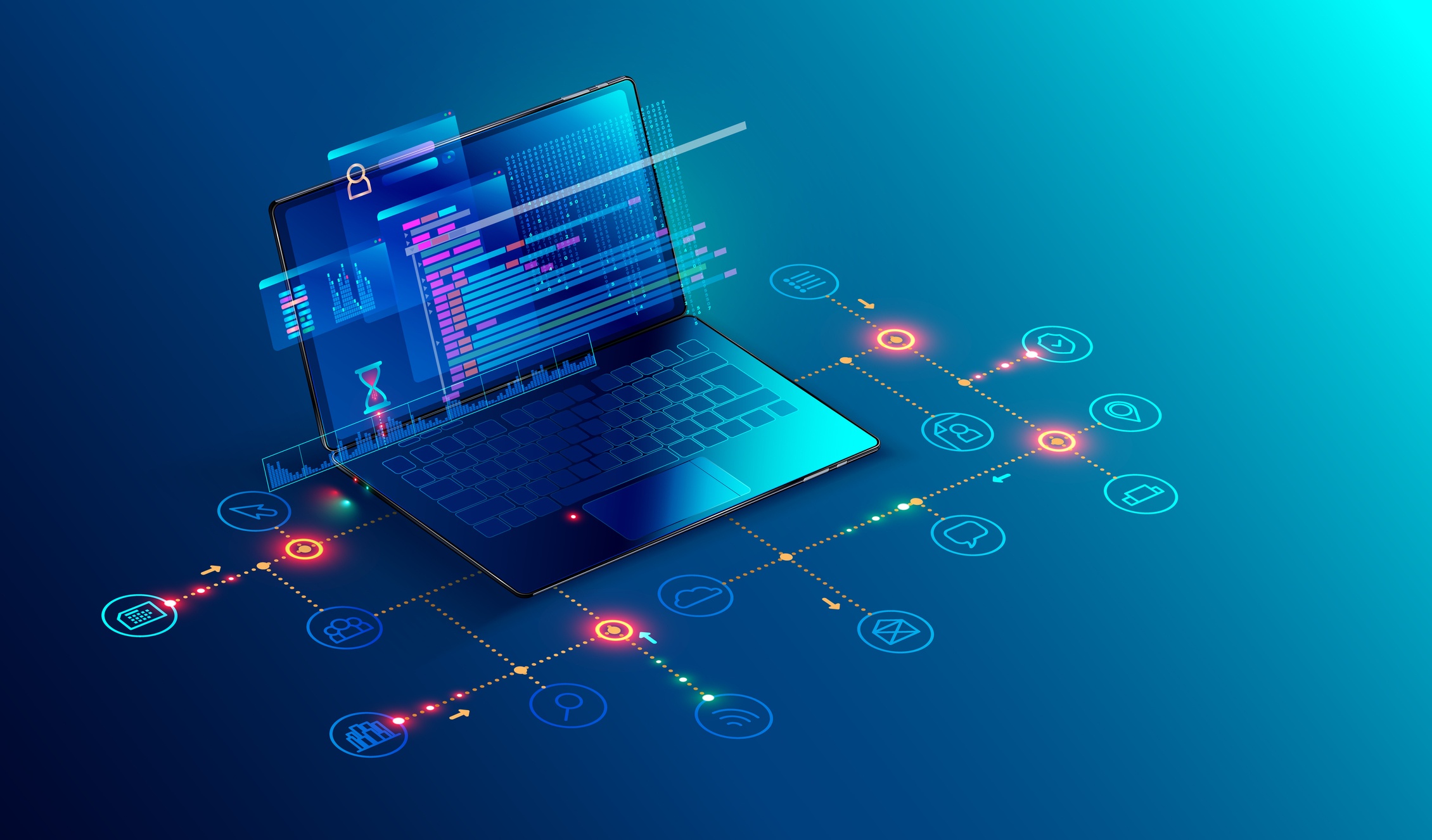 A laptop running software applications.