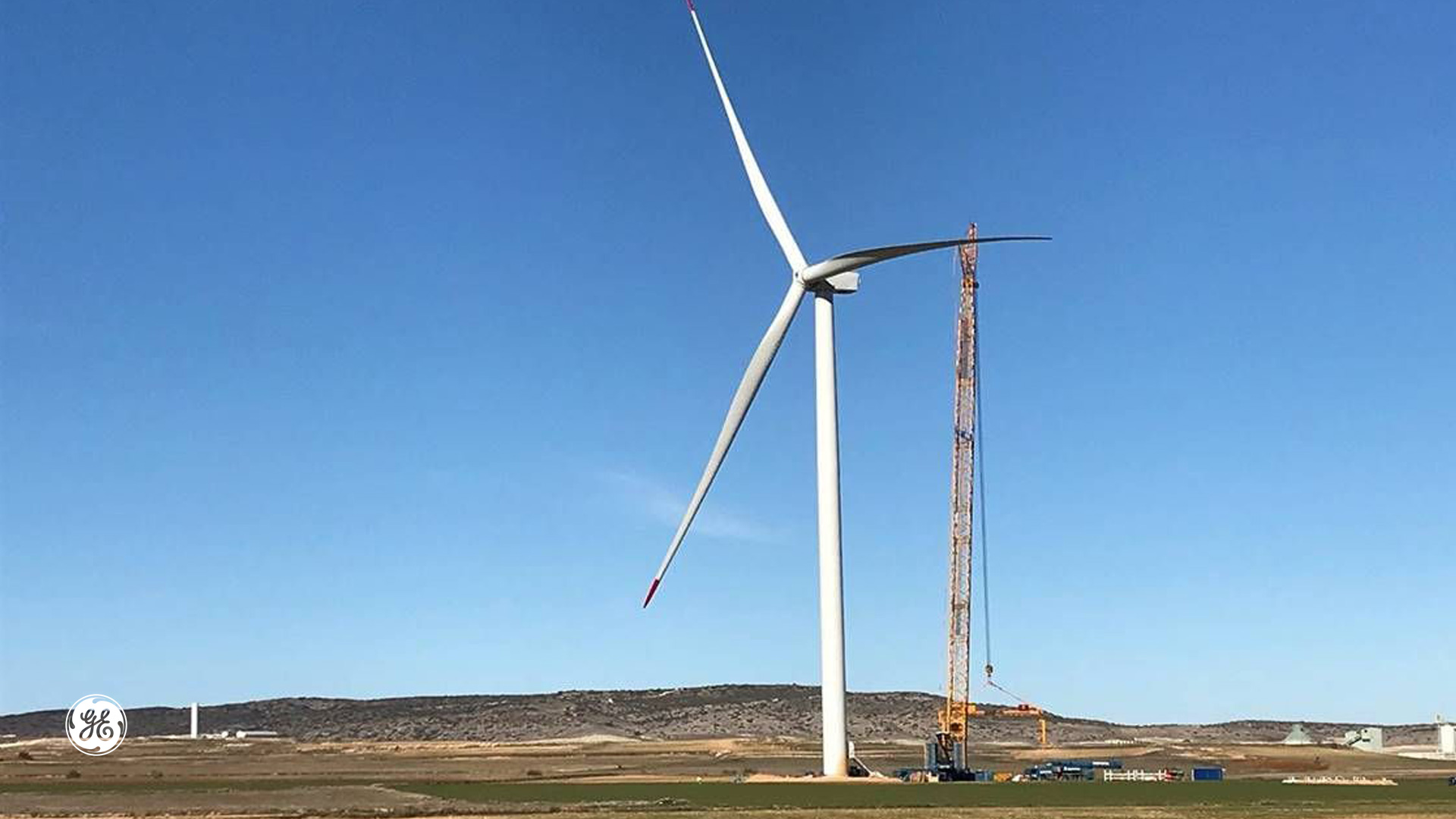 A GE wind turbine under construction.