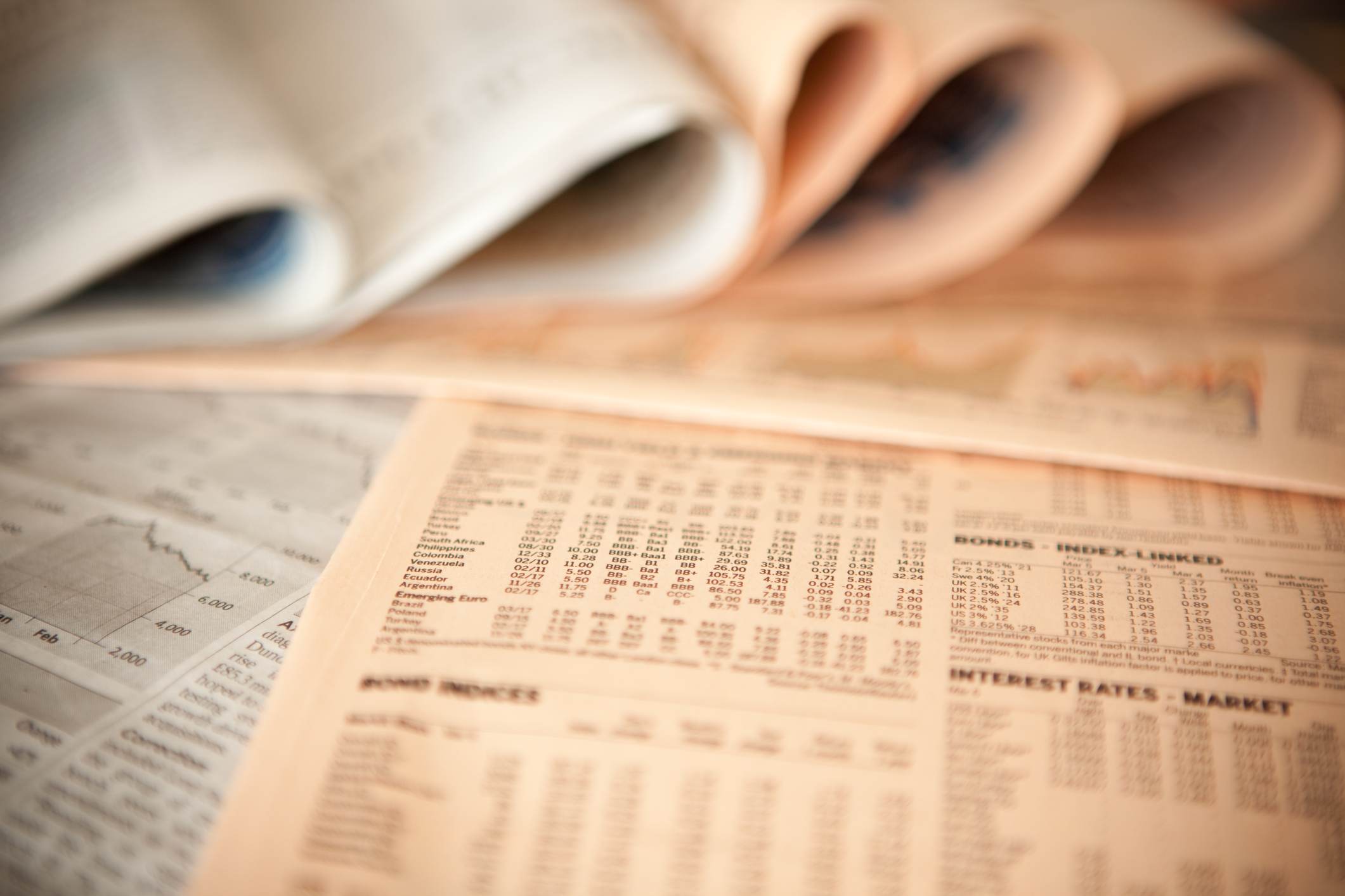 Business pages in a newspaper