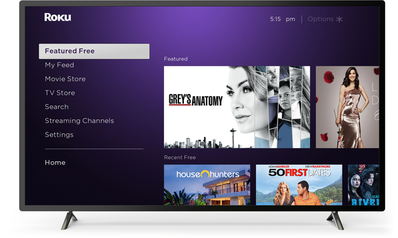A Roku TV showing featured free content.