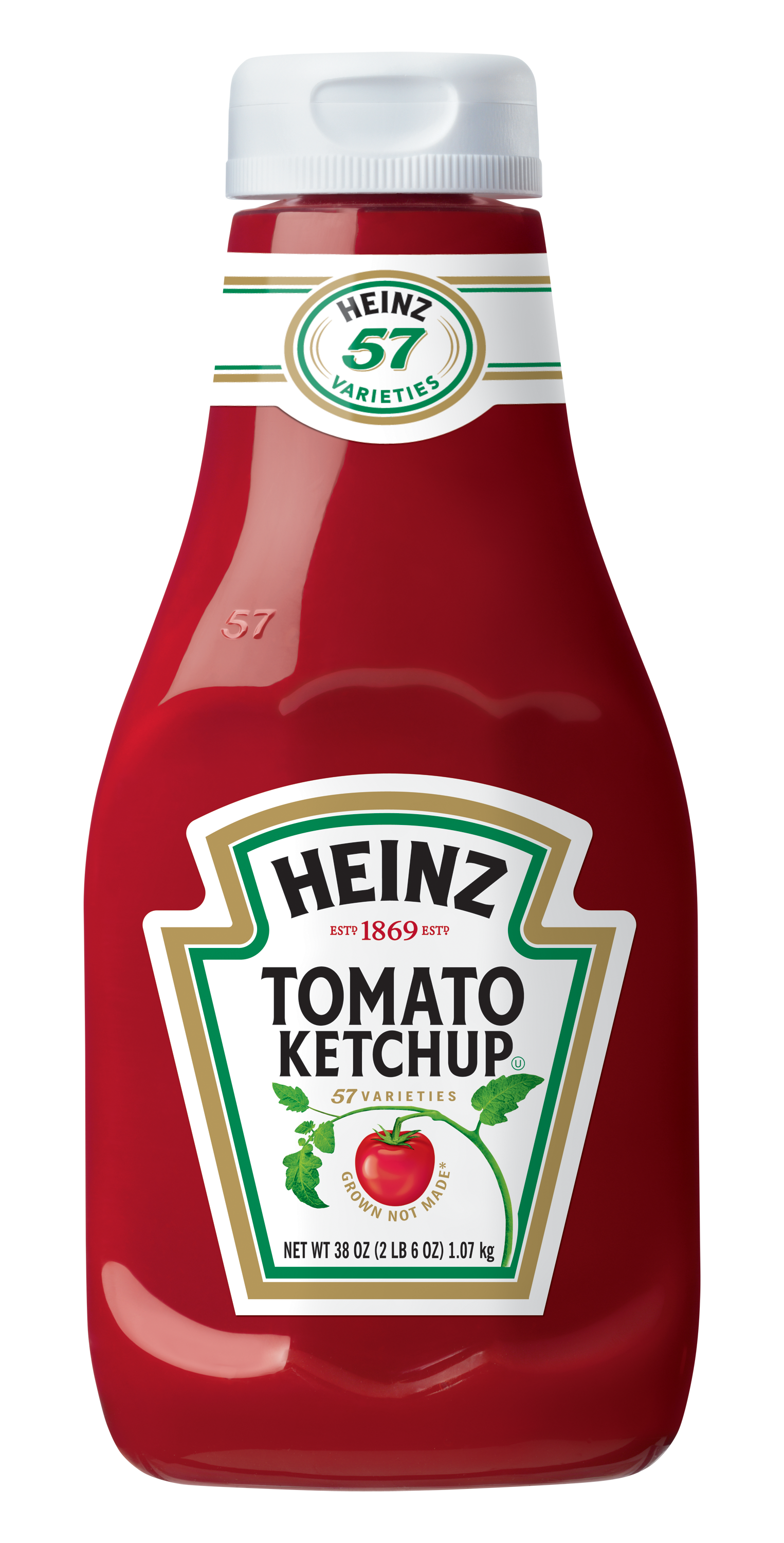 Plastic Heinz tomato ketchup bottle against a white background.