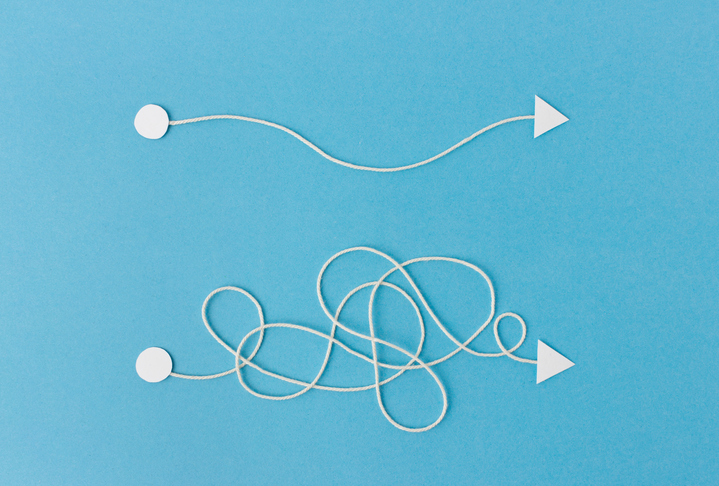 A simple line and a complex, tangled line.