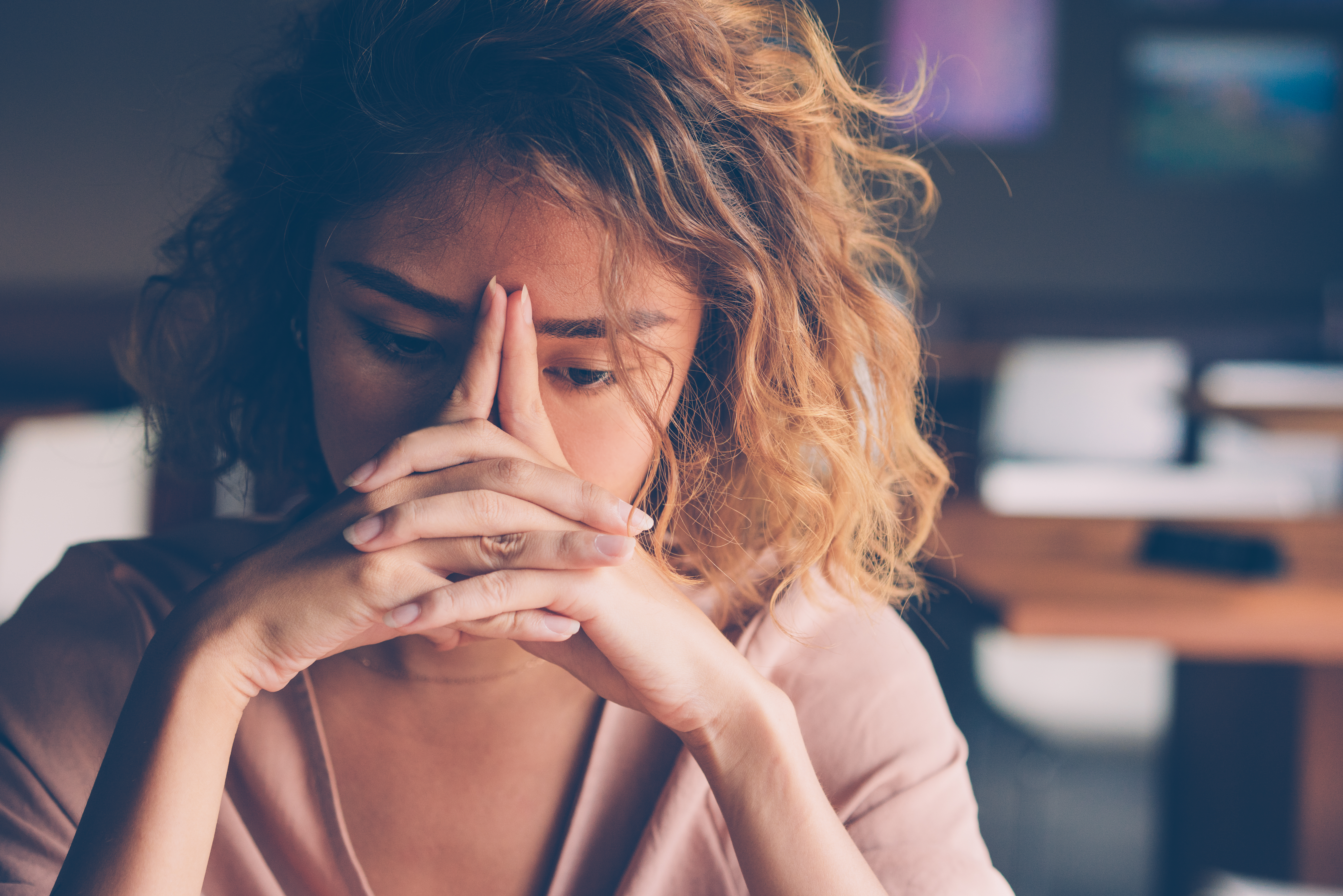A woman looking distressed