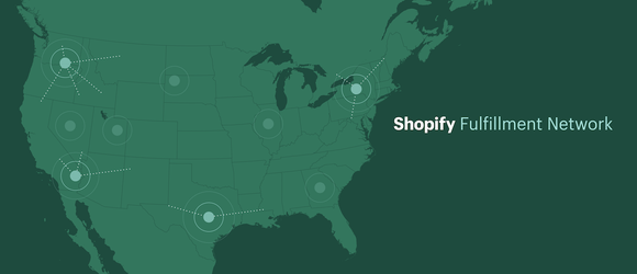 An illustrated map of the U.S. with dots placed intermittently showing the location of fulfillment centers.