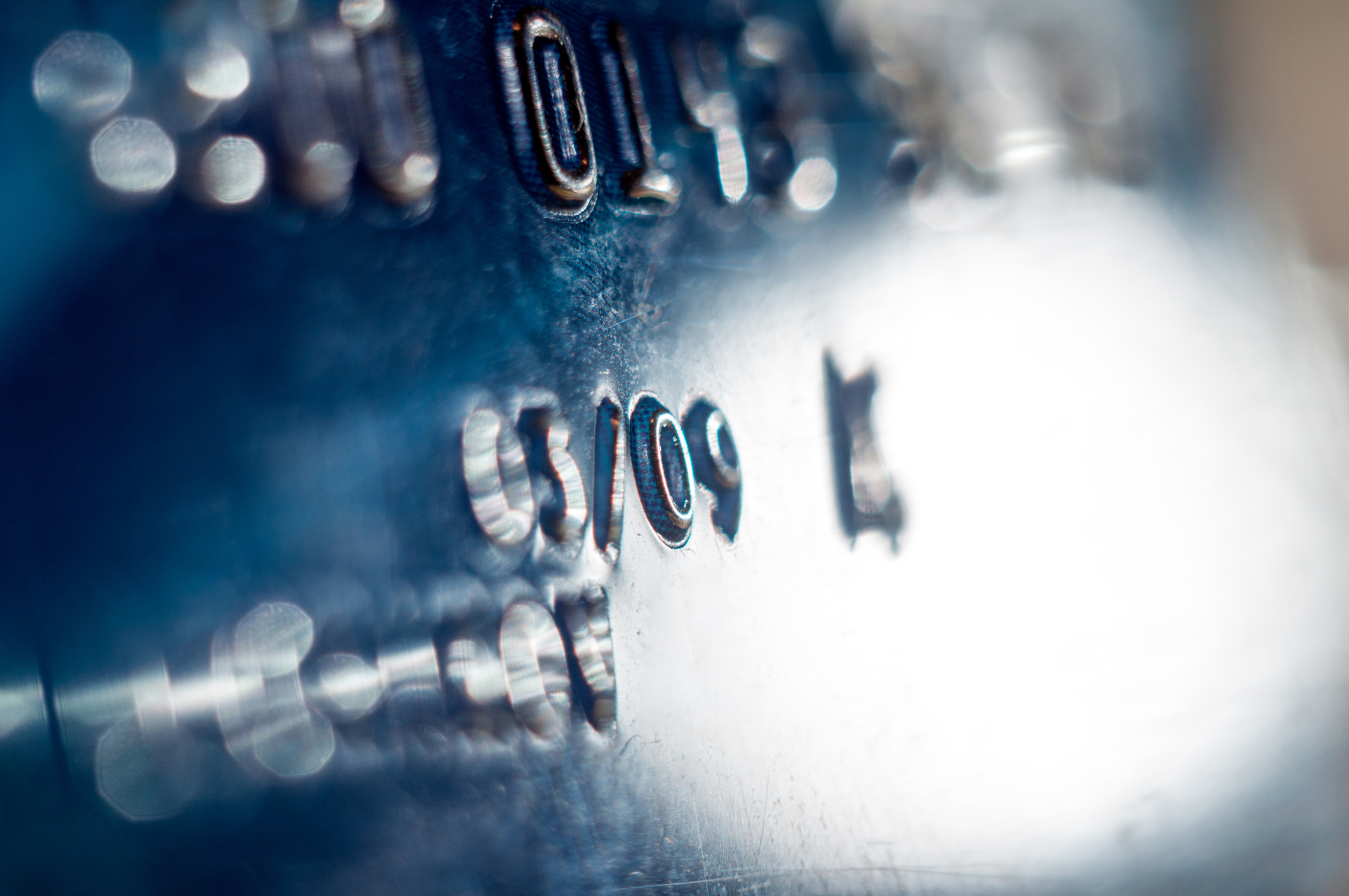 Close-up of blue credit card.