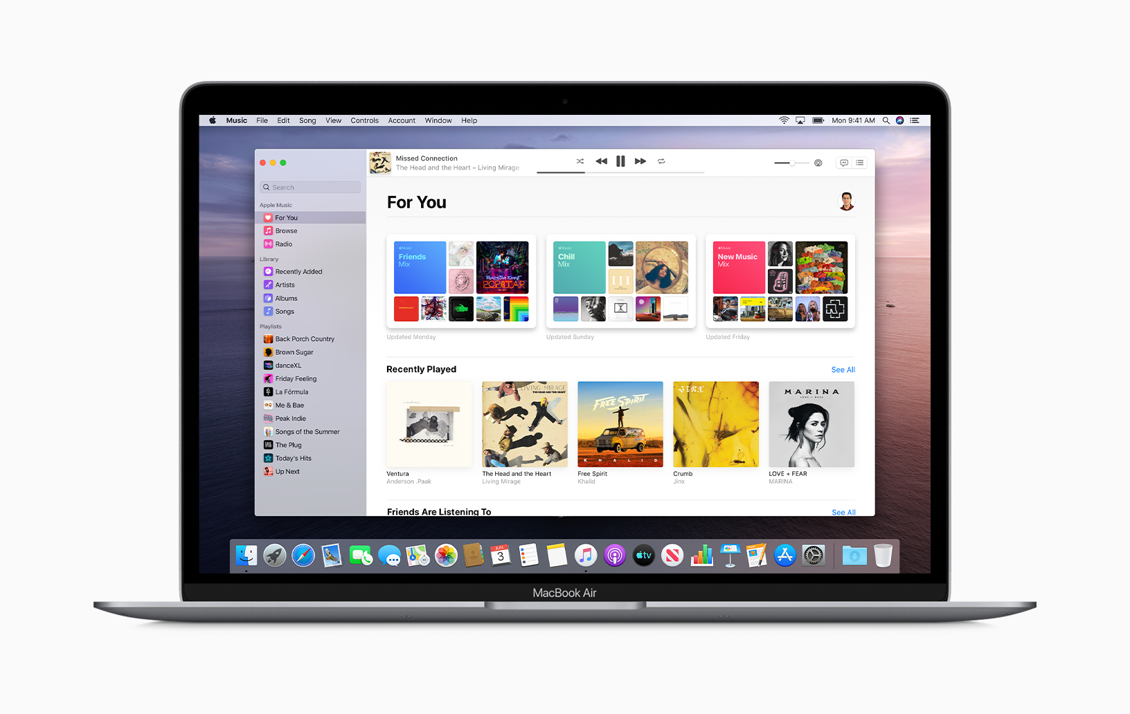 Apple Music app in MacOS Catalina displayed on a MacBook Air