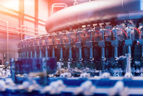 A bottling plant in operation