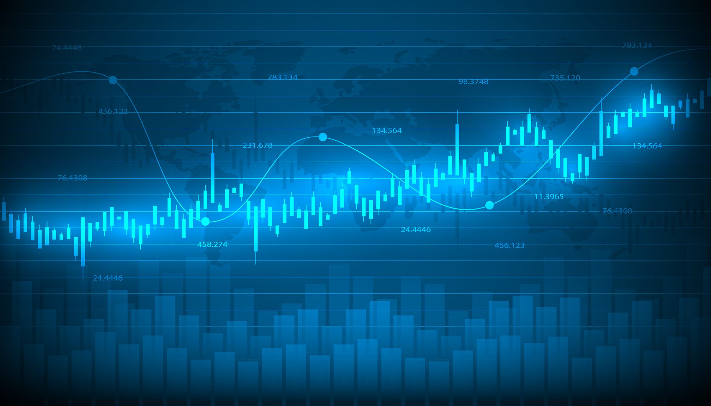 A blue rising stock chart.