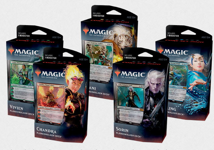 Five packs of Magic card sets.