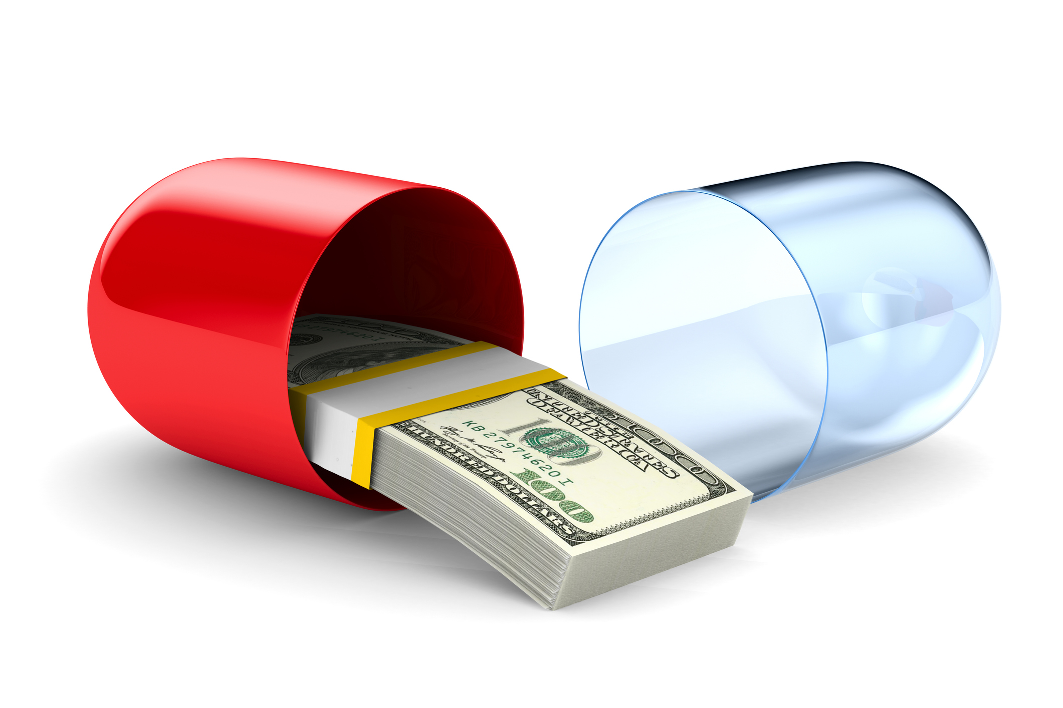 Pill opening with stack of cash in it
